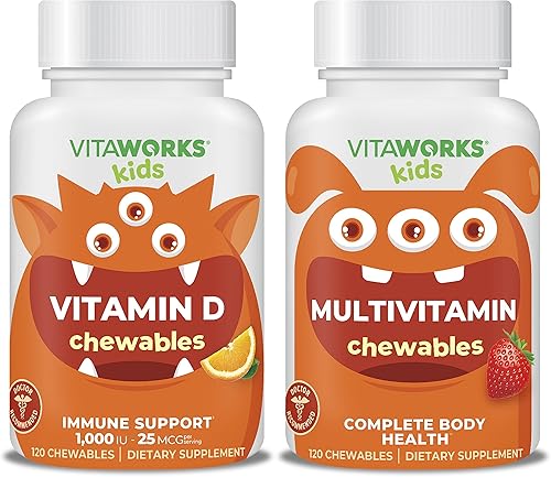 Paquete de masticables de vitamina D3 de 1000 UI + multivitamínico masticables para niños