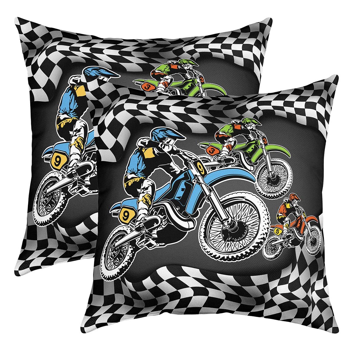 Loussiesd Dirt Bike Throw Pillow Covers 16"x16" Set of 2 Soft Extreme Sports Cushion Covers for for Sofa Racing Motocross Rider Motorcycle Black White Decorative Pillowcases Outdoor Pillows Covers โ image 1