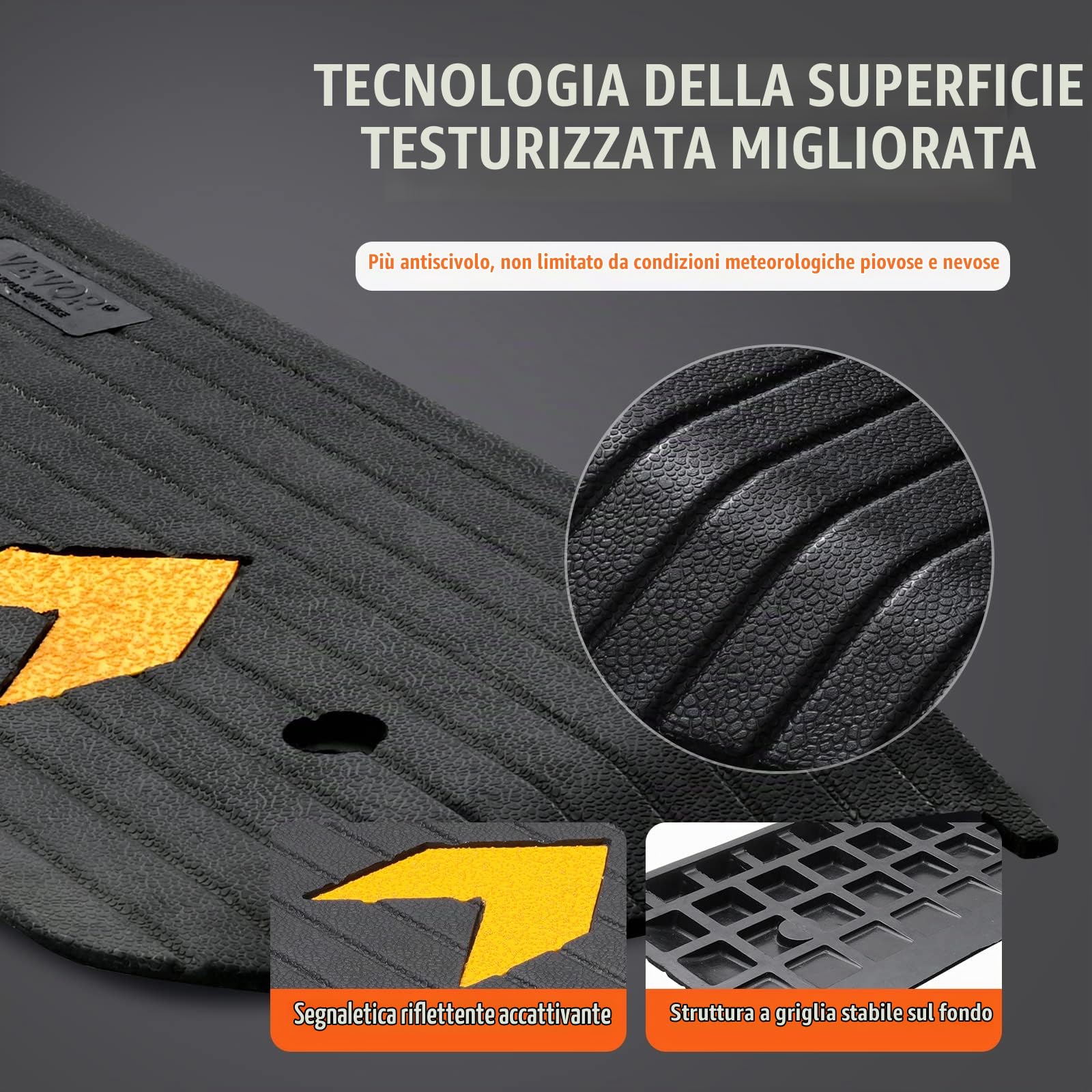 VEVOR Rampa per Soglia in Gomma Altezza 2,5 cm con Canale per Cavi Capacità Max. 15 Tonnellate per Veicoli, Rampa per Soglia Gradini Superficie Antiscivolo 113x24,1x2,5 cm, Rampa Soglia Antiscivolo