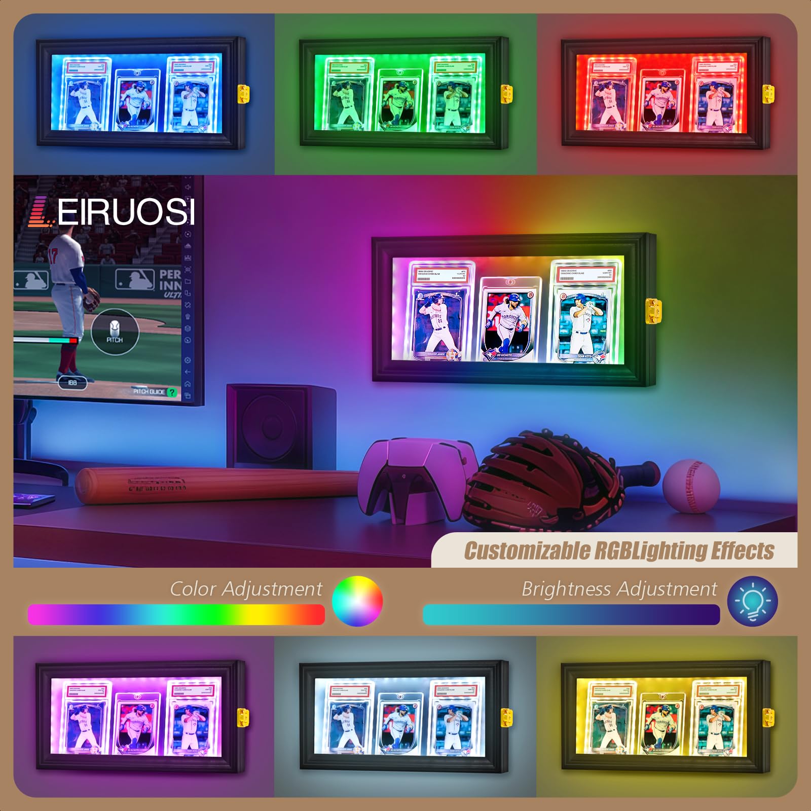 Espositore per carte da baseball, 5 ripiani, con serratura, espositore per carte collezionabili con protezione UV, espositore per carte sportive, per carte da baseball, carte da calcio, carte