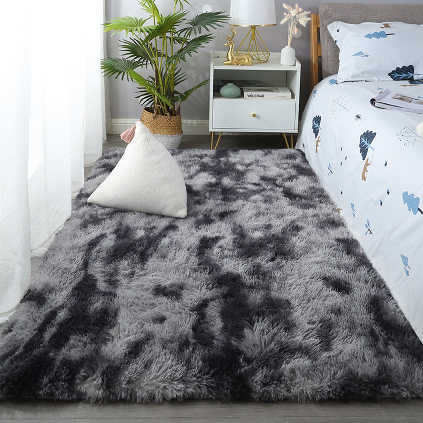 Tappeto Moderno 335 x 355 cm, Facile da Pulire, Assorbente Alta Densità di Pelo, Varie Misure e Colori, Tappeti Lavabile Camera da Letto, Grigio Scuro