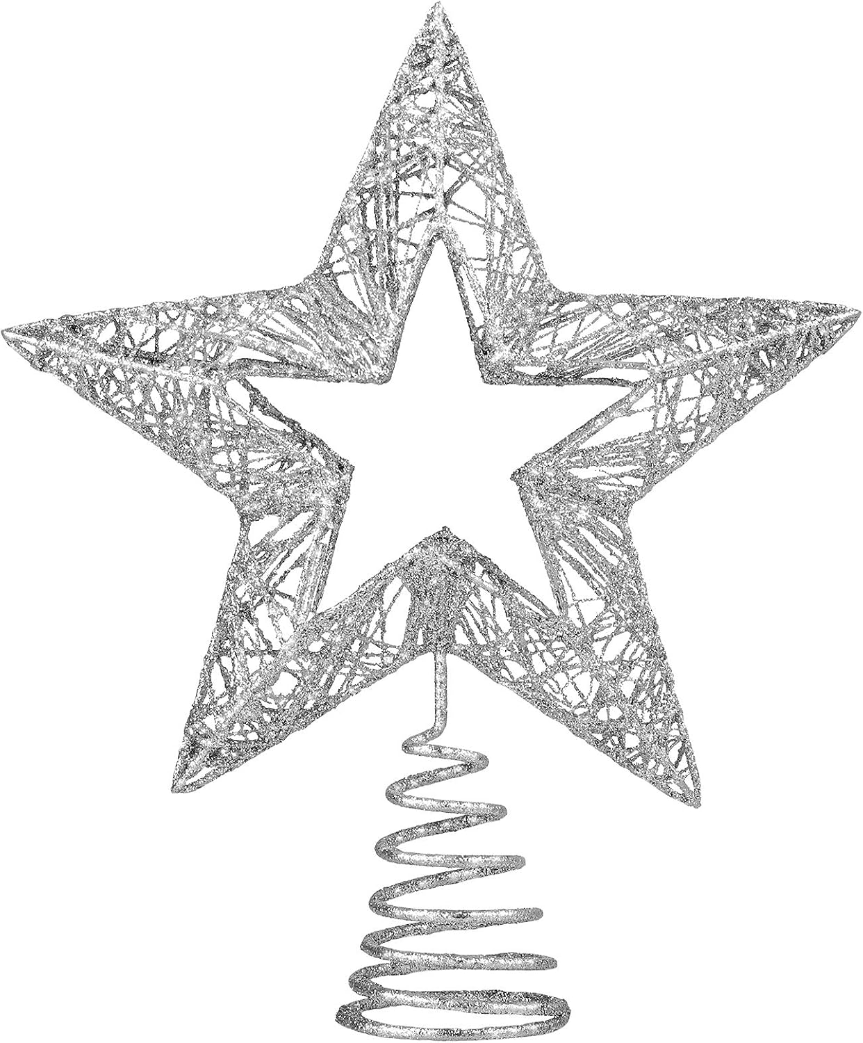 Aneco Glittered Metal Christmas Tree Topper Sparkling Hollowed-Out Christmas Tree Top for Xmas Tree Decoration(Silver)