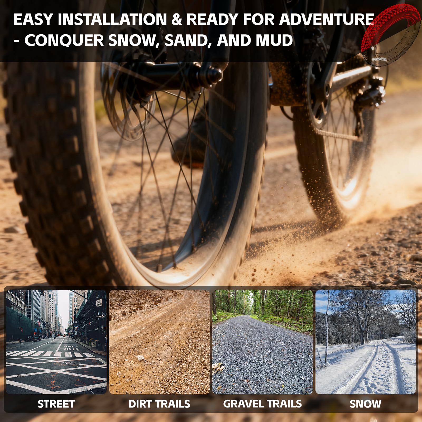 Neumático grueso de bicicleta de 20 x 4, protección contra pinchazos, neumáticos todo terreno de alto agarre con tubos, palancas de neumáticos y forros para MTB/E-Bike/triciclo/bicicletas plegables
