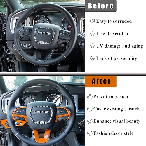 Miniatura 9 de Bonbo Kit de decoración de accesorios interiores para cubierta de volante para Dodge Challenger Charger 2015-2021, para Dodge Durango 2014-2021 3