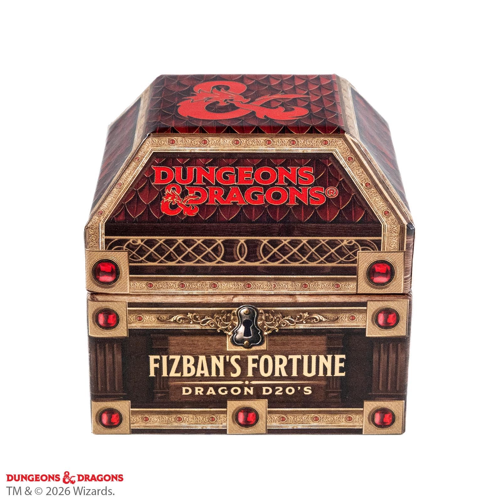 D&D Fizban's Treasure Misfit - Caja ciega de gran tamaño d20 de Fanroll | A partir de 14 años | Dados misteriosos de 25 mm en cofre del tesoro, metal, piedra preciosa, núcleo líquido y dados de rol