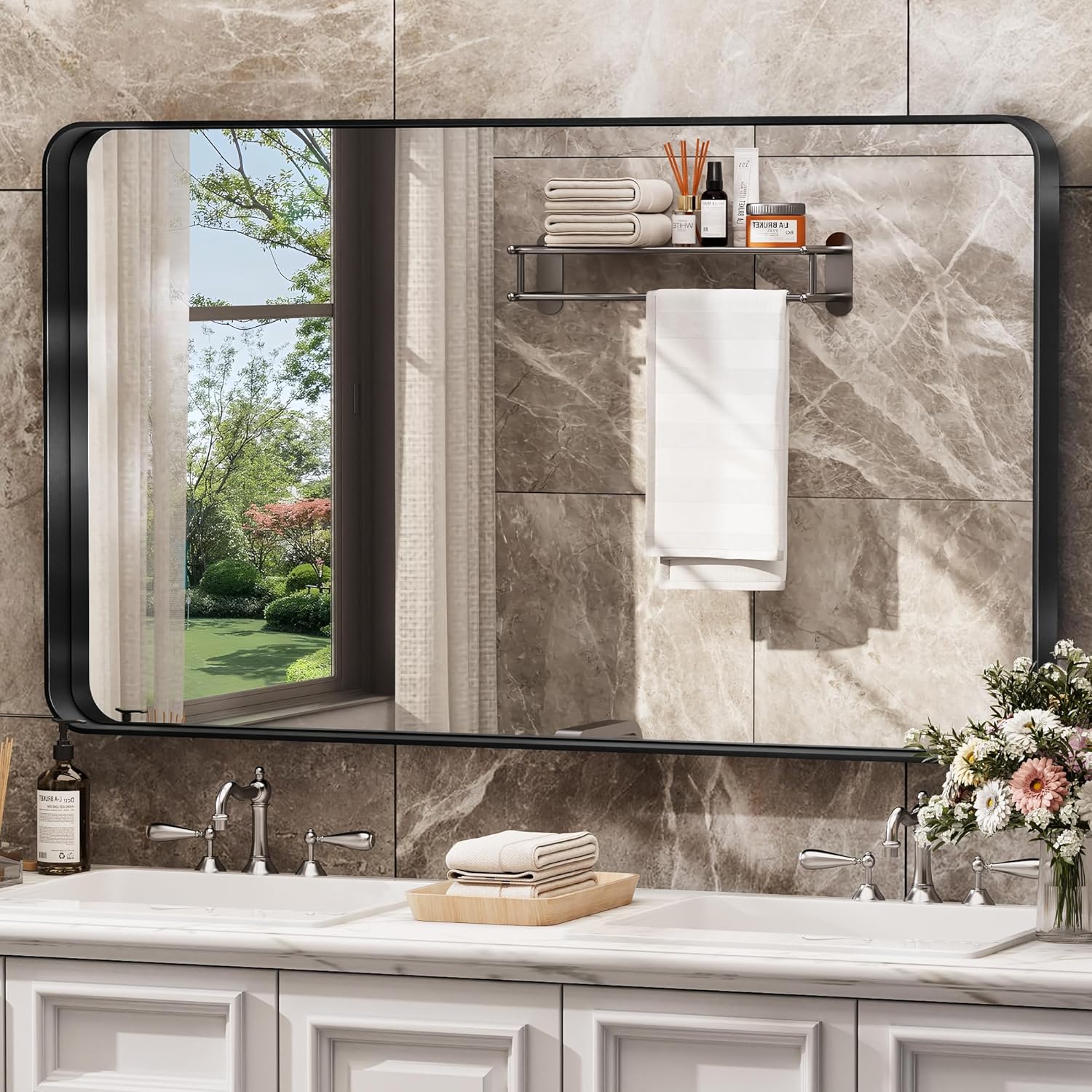 Hasipu Black Bathroom Mirror for Wall, 72 x 36 Inch Metal Framed Bathroom Mirrors for Over Sink, Rectangle Bathroom Vanity Mirror, Anti-Rust, Tempered Glass, Horizontal or Vertical