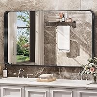 Vista 159 de Hasipu Espejo de baño LED con luces de 40 x 26 pulgadas, espejo de luz con marco de metal negro para tocador, antiniebla, regulable, 3