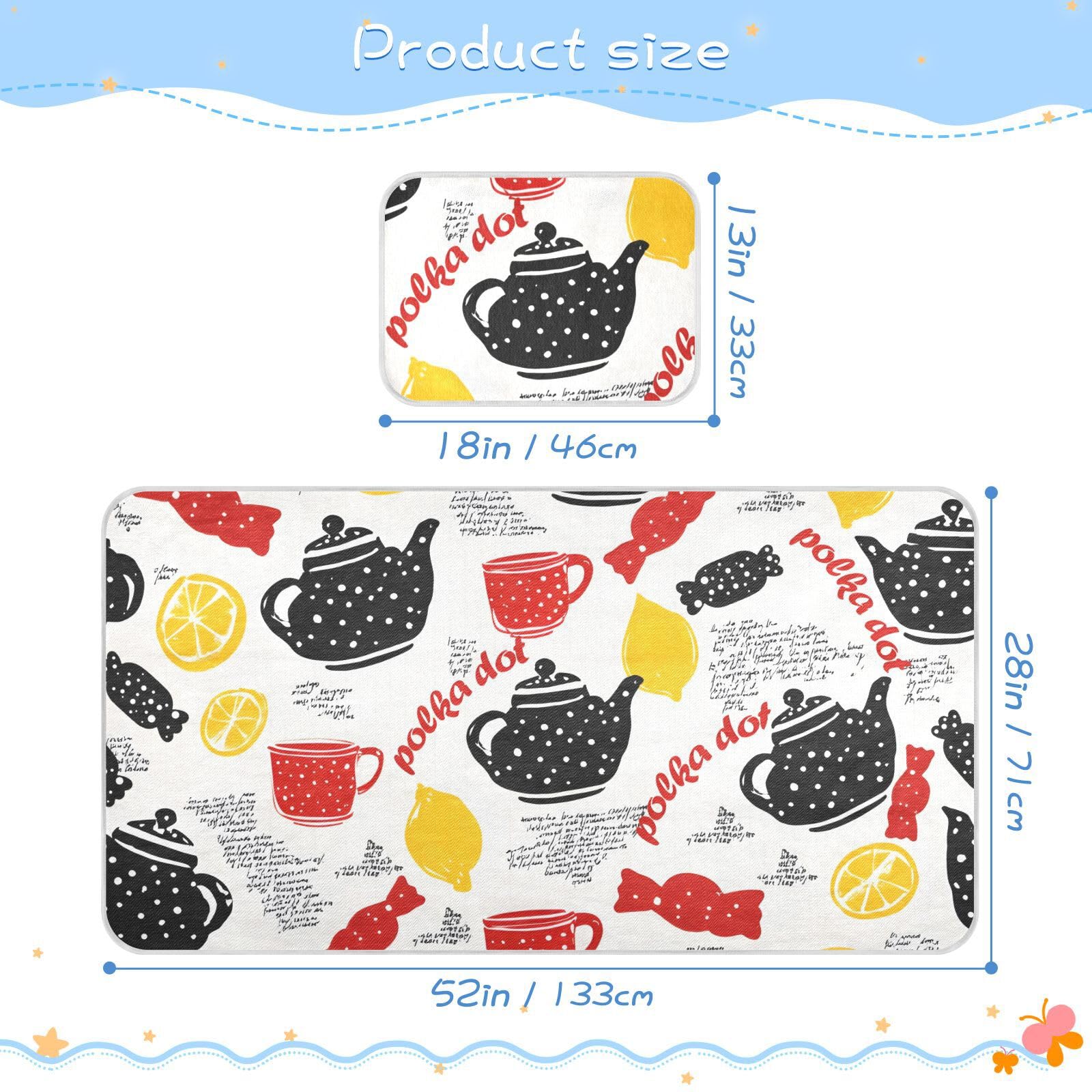 Bolaz Summer Sleeping Bed Pad, Wave Dot Teapot Pattern Cooling Mattress Set Breathable Bed Mat Ice Silk Mat + Pillow Cover for Toddler Boys Girls