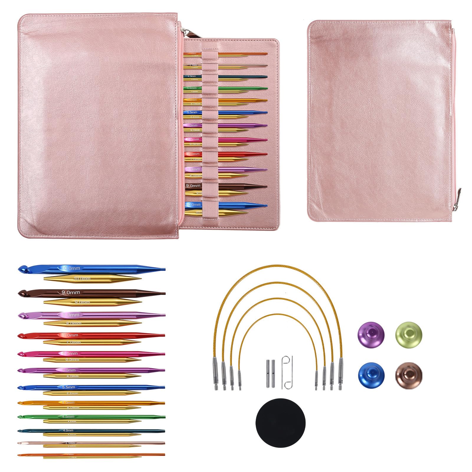 Lerpwige 12Pairs Detachable Aluminum Alloy Tunisian Crochet Hook Interchangeable Circular Knitting Needle with Bag for Weaving Interchangeable Circular Knitting Needle