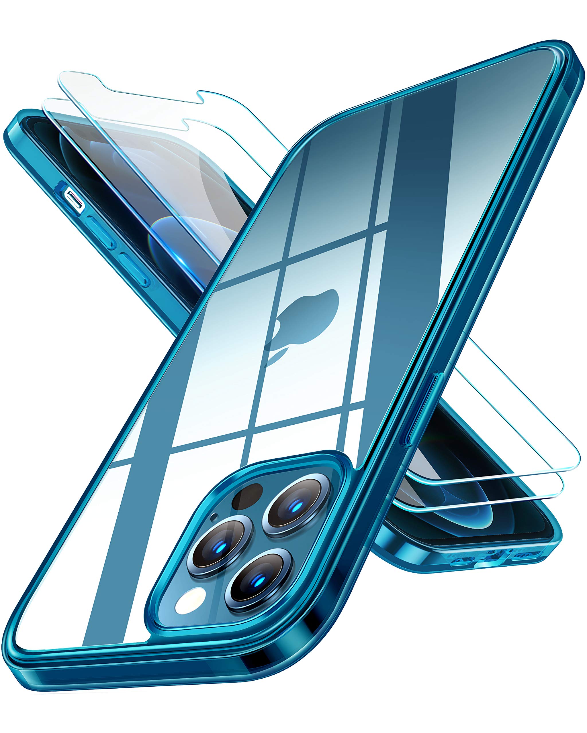 RANVOO Clear Case Designed for iPhone 12 Pro Max, [Non-Yellowing] Protective Shockproof Cover with Soft Bumpers, Transparent Slim Thin Hard PC Back, (6.7 inch)-Blue