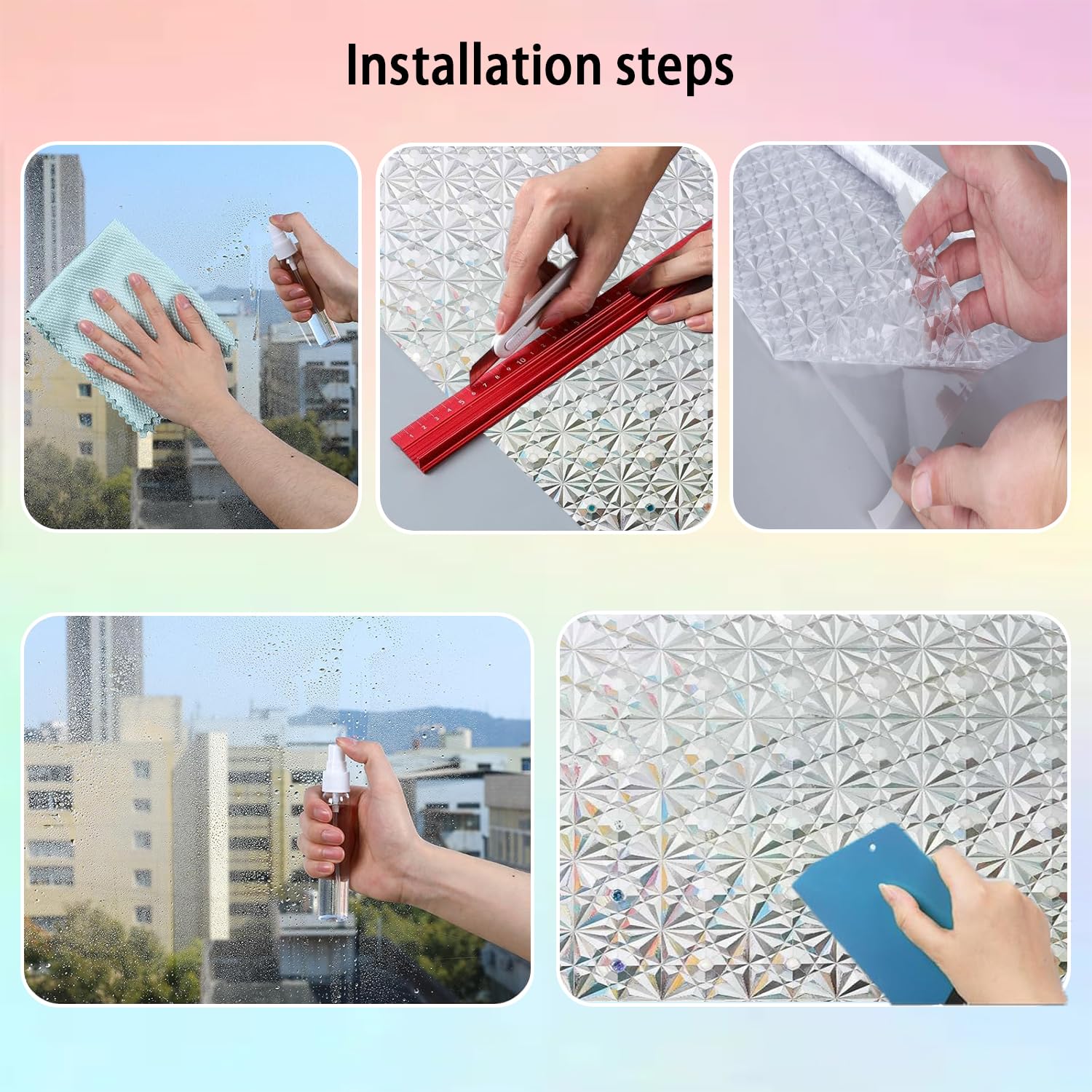 Window Privacy Film 80 x 400 cm Blokująca Promienie Uv, Matowa, Nieprzezroczysta, Zdejmowalna, Przylegająca Elektrostatycznie, Folia Na Szkło Matowe Na Okna, Diament 3D