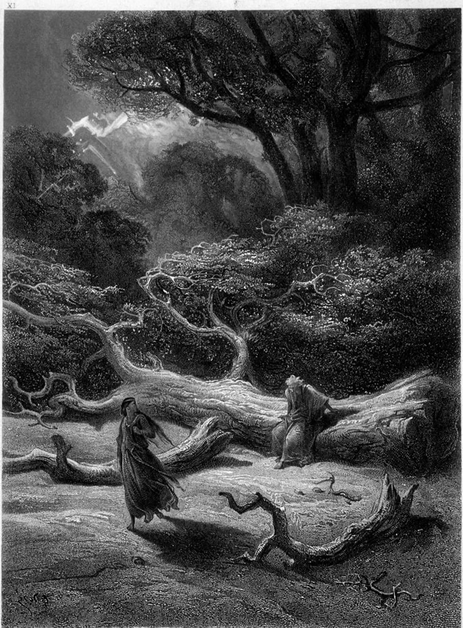 SERENDIPITP Vintage Picture Print on Canvas Wall Art Poster Merlin and Viviane in the Broceliande Forest by Gustave Dore Artwork Print Poster for Wall Decor 60x90cm