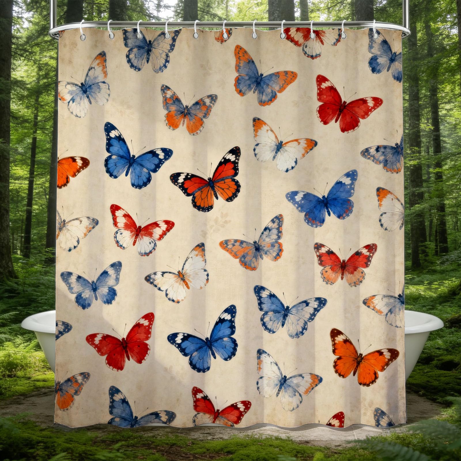 Hongduo 3D Retro Butterfly Shower Curtain for Stalls Bathtubs Chic Bathroom Decor Shower Curtain Set Polyester Fabric Waterproof 180x180cm/71X71 Inch with Hooks