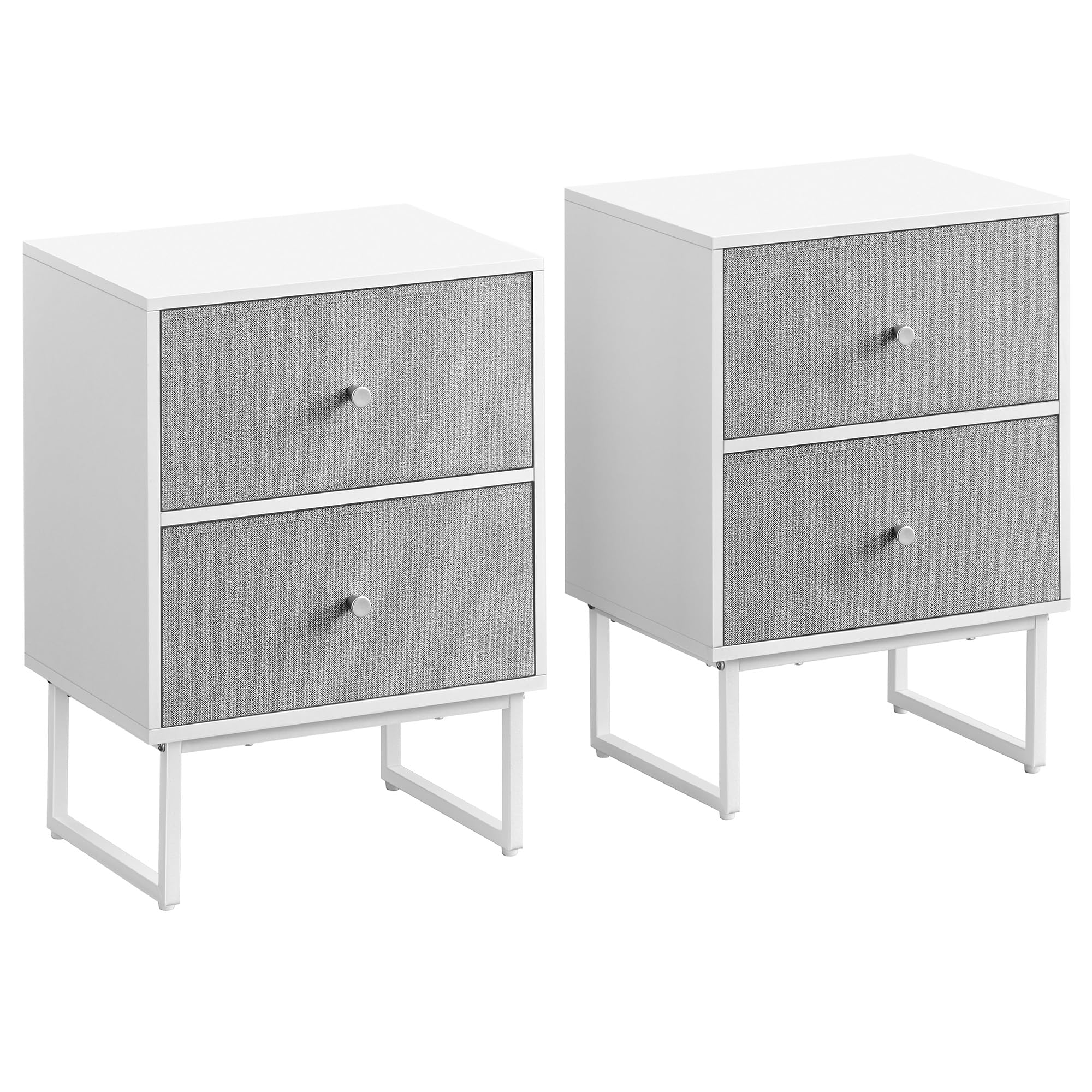 VASAGLE Mesitas de Noche, Juego de 2, Mesas Auxiliares con Almacenamiento, 2 Cajones Extraíbles de Tela, para Dormitorio, Salón, Blanco Nube y Gris Paloma LGS229W14