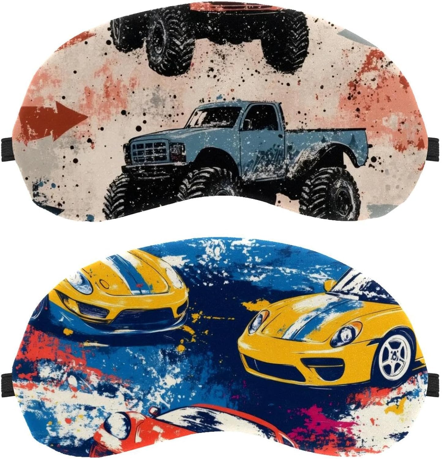 2 pezzi Maschere per dormire laterali Maschere per dormire Astratte colorate per auto da corsa Copertura morbida per gli occhi blu per viaggi, pisolini, aereo, blocco della luce