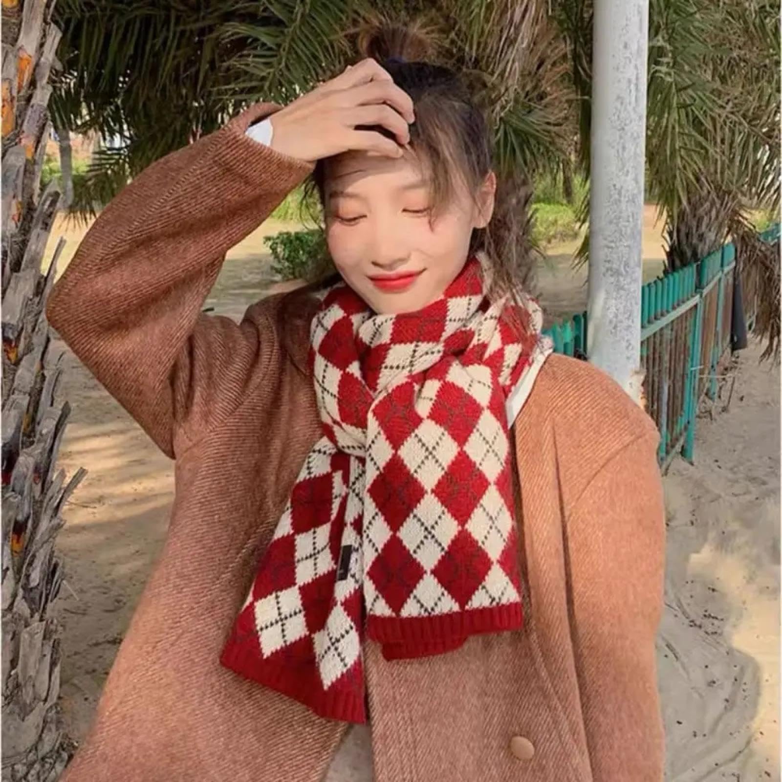 Schals Tücher Halstuch Scarf Mode Warm Gestrickte Plaid Schal Winter Weiche Schals Rhomboid Verdickt Schal Wrap Frauen