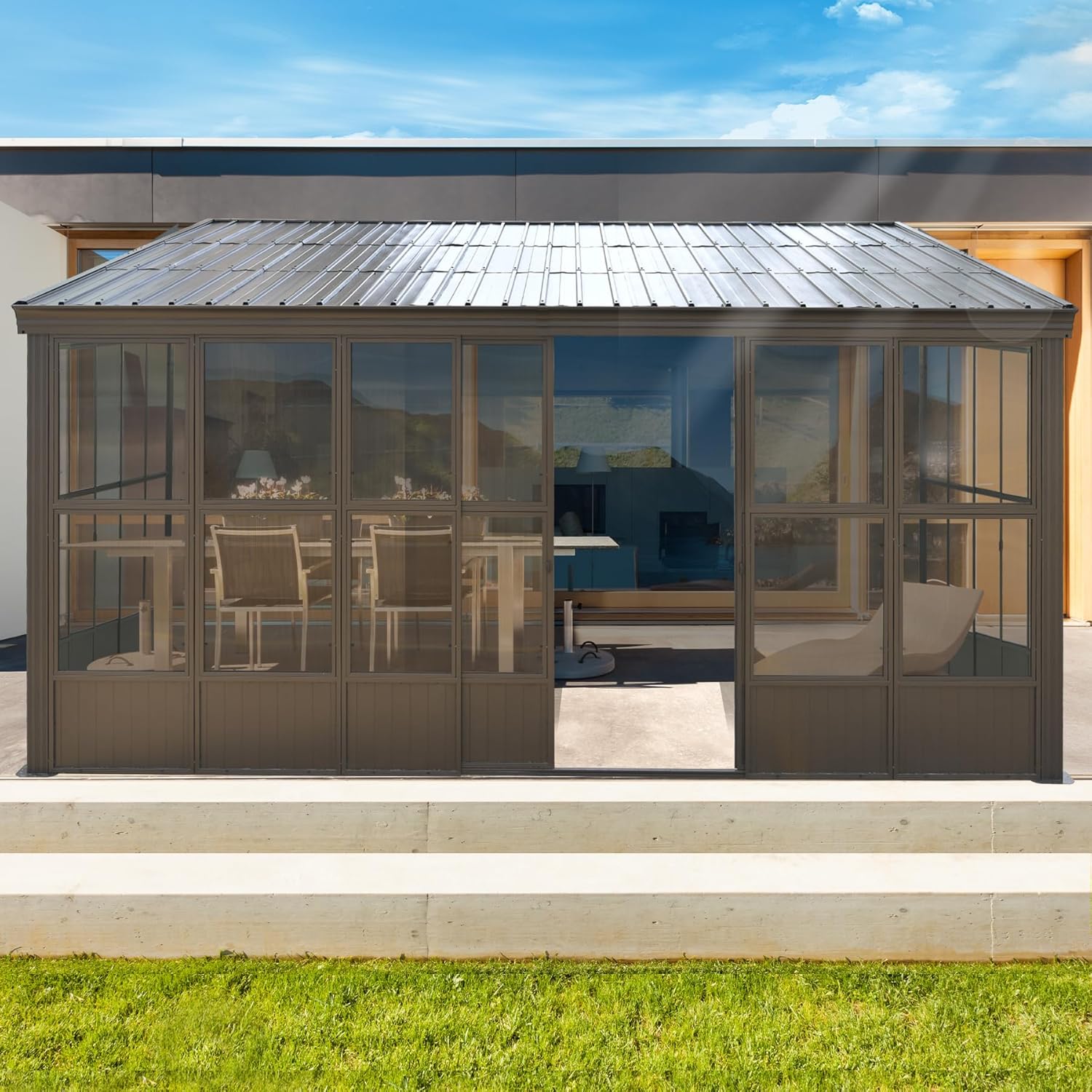 Domi 12x16FT Sunroom,Wall Mounted Gazebo Solarium