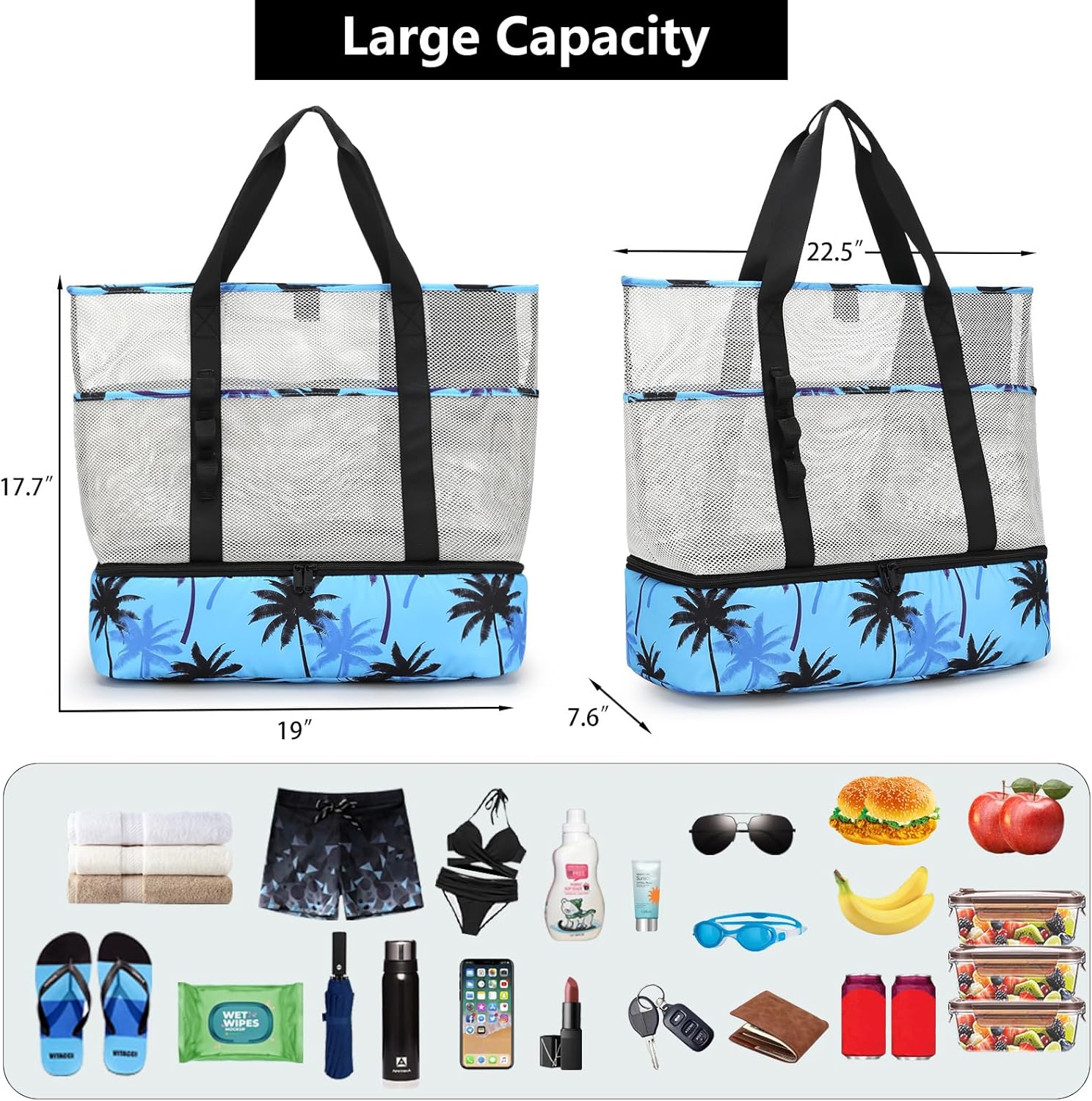 Beach Bag with Cooler,Mesh Beach Bags for Women Sandproof for Pool and Swimming Travel Daily with Durable 8 Pocket - Image 5