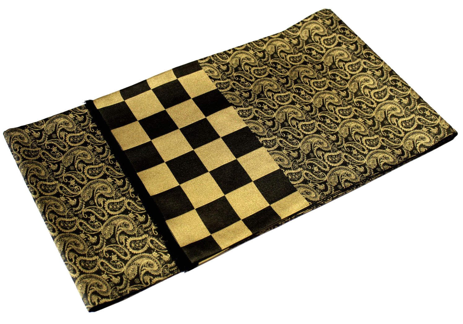 Lorenzo Cana Luxus Damen Schal aus 100% Seide aufwändig jacquard gewebt Damast Seidenschal Seidentuch Tuch 25 x 160 cm Schwarz Gold Karo 89214