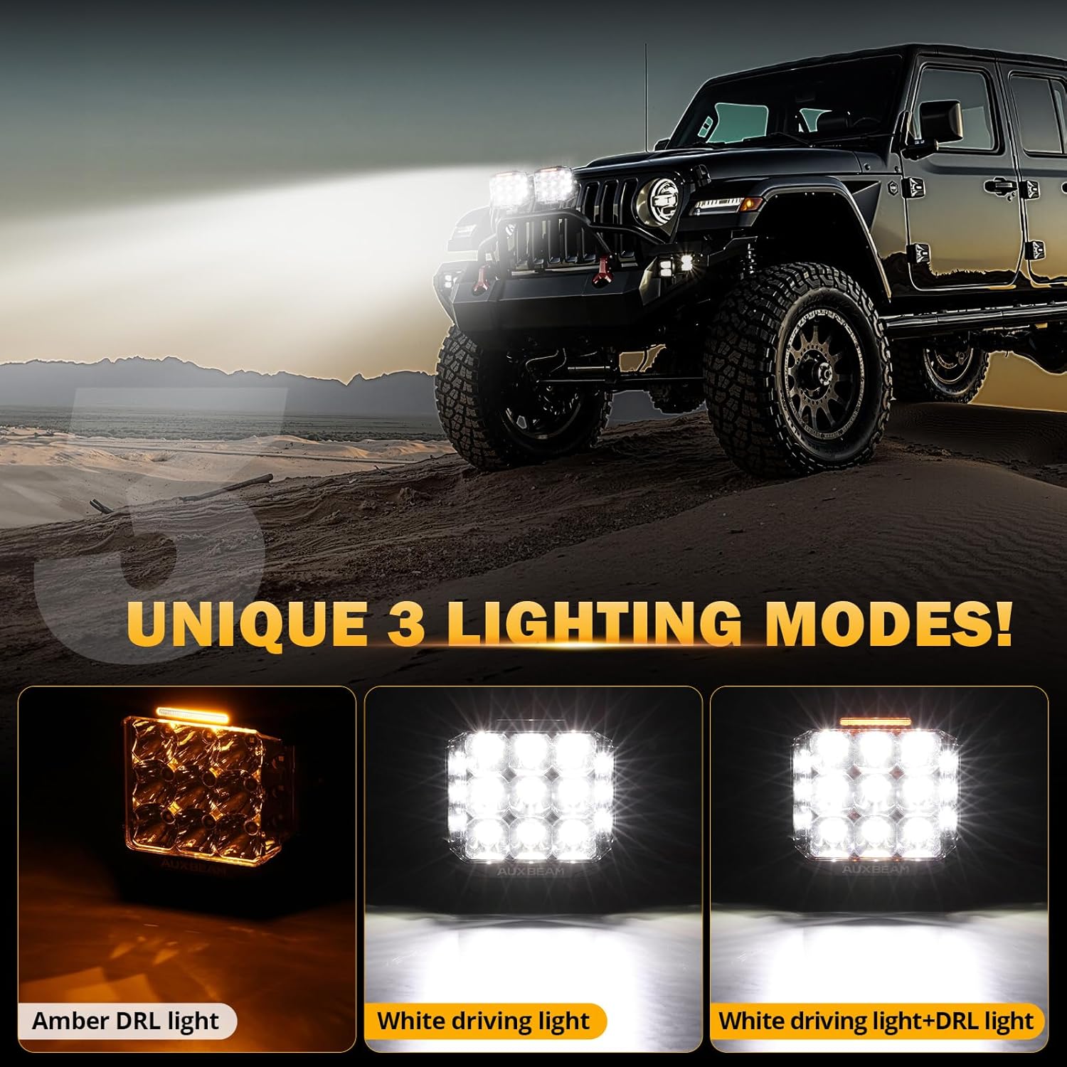 Auxbeam V-MAX Series 7" Led Pods Lights with Amber Covers, 228W 26100LM Spot Flood Combo Offroad Driving Lights with 270° Side Shooter & DRL & Back Light, Cube Ditch Light for Jeep ATV UTV, Pair