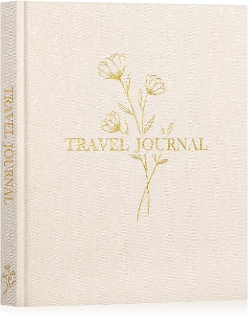 Lanpn Travel Photo Journal Notebook for Women Men, Linen Travel Log Diary Scrapbook Memory Book with Prompts, Anniversary Journals Traveling Gifts (Beige, 110 Pages)