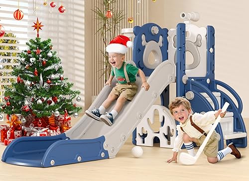 XJD Tobogán 7 en 1 para niños pequeños, tobogán de interior para niños de 12 a 36 meses, nueva actualización con golf, aro de baloncesto para juegos