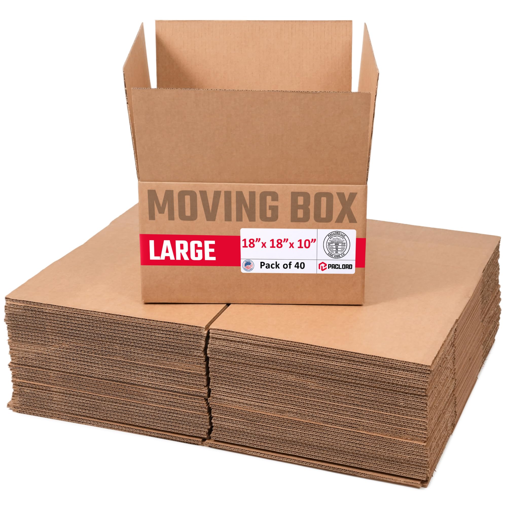 Large Moving Cardboard Boxes 18"L x 18"W x 10"H (Pack of 40) - USA-Made Packing Boxes for Moving, Shipping, or Storage - USPS, UPS, FedEx Approved - Professional Packing Supplies | USA-Made Packing Boxes for Moving, Shipping, or Storage - USPS, UPS, FedEx Approved - Professional Packing Supplies