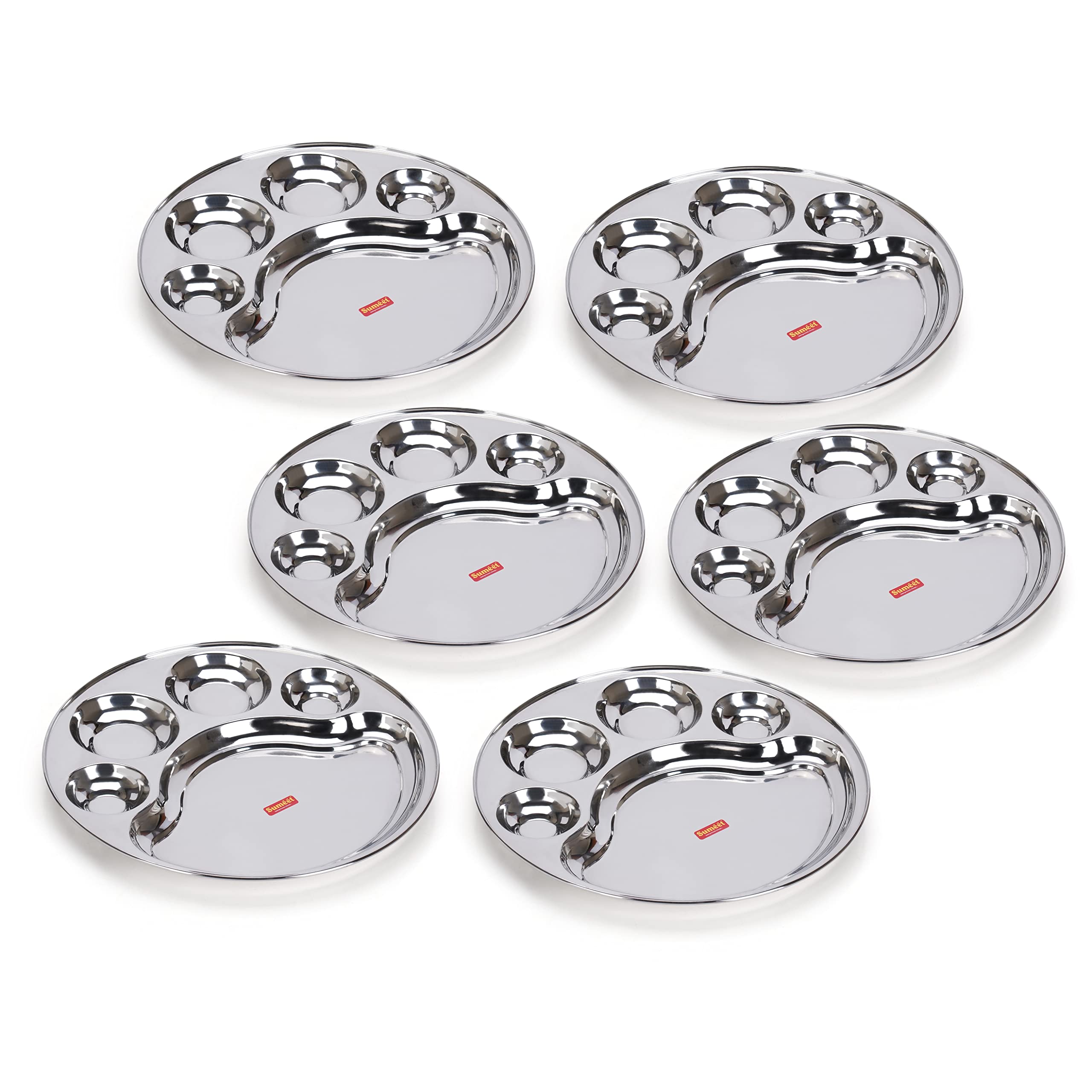 Sumeet Stainless Steel Round 5 in 1 Compartment Lunch/Dinner Plate Set of 6Pcs, 31cm Dia, Silver (B0BGQ4P9BQ) Amazon Price History, Amazon Price Tracker