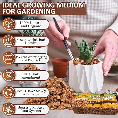Miniatura 31 de Legigo Paquete de 6 chips de coco para plantas, 6.6 libras, 100% orgánico de chips de coco para macetas con bajo equilibrio EC y PH, sustrato de 6