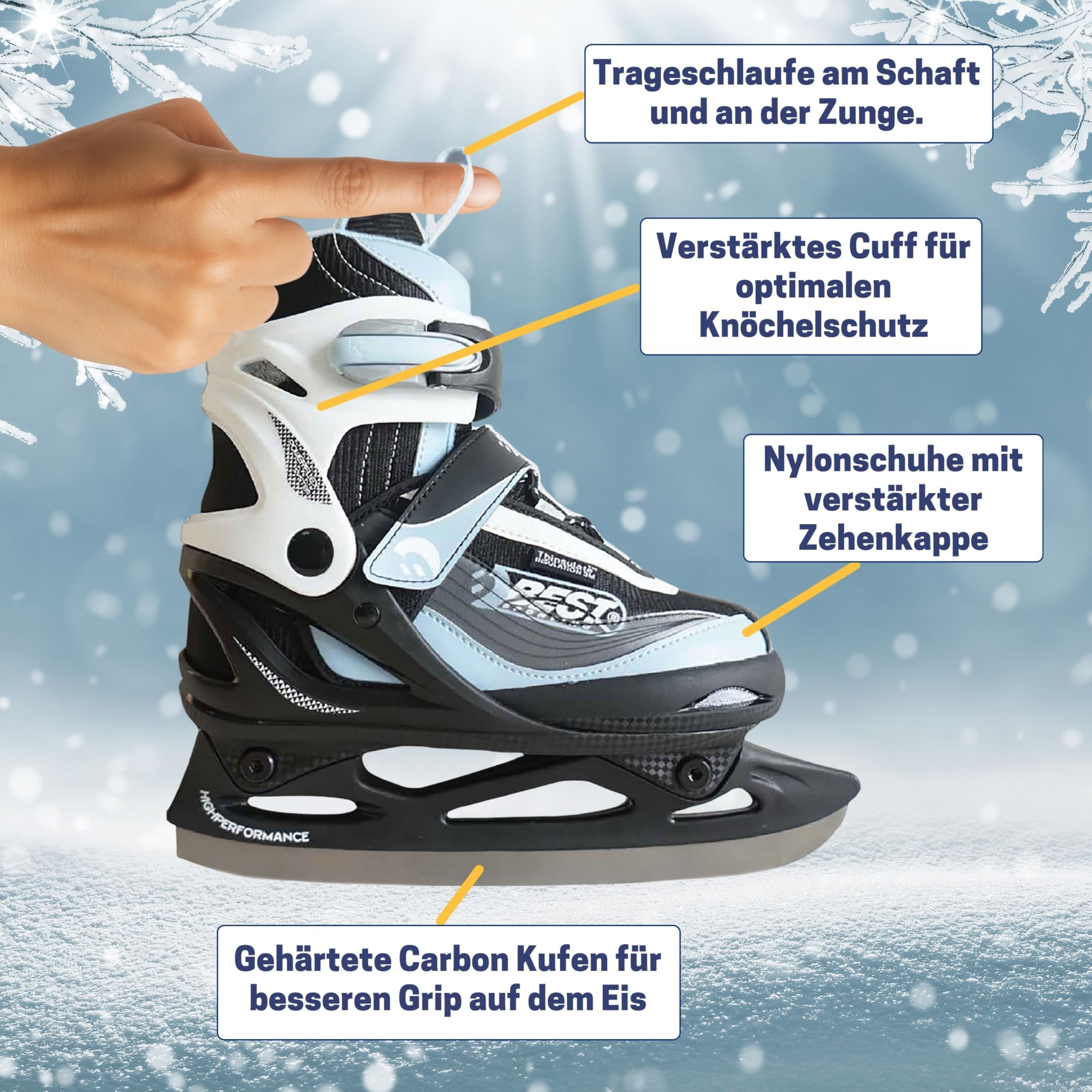 Best Sporting Schlittschuhe Kinder, Damen & Herren I 4-Fach verstellbare Eislaufschuhe Kinder I Softboot Ice Skates - wasserdicht und wärmeisolierend mit Push-Lock-Schnalle