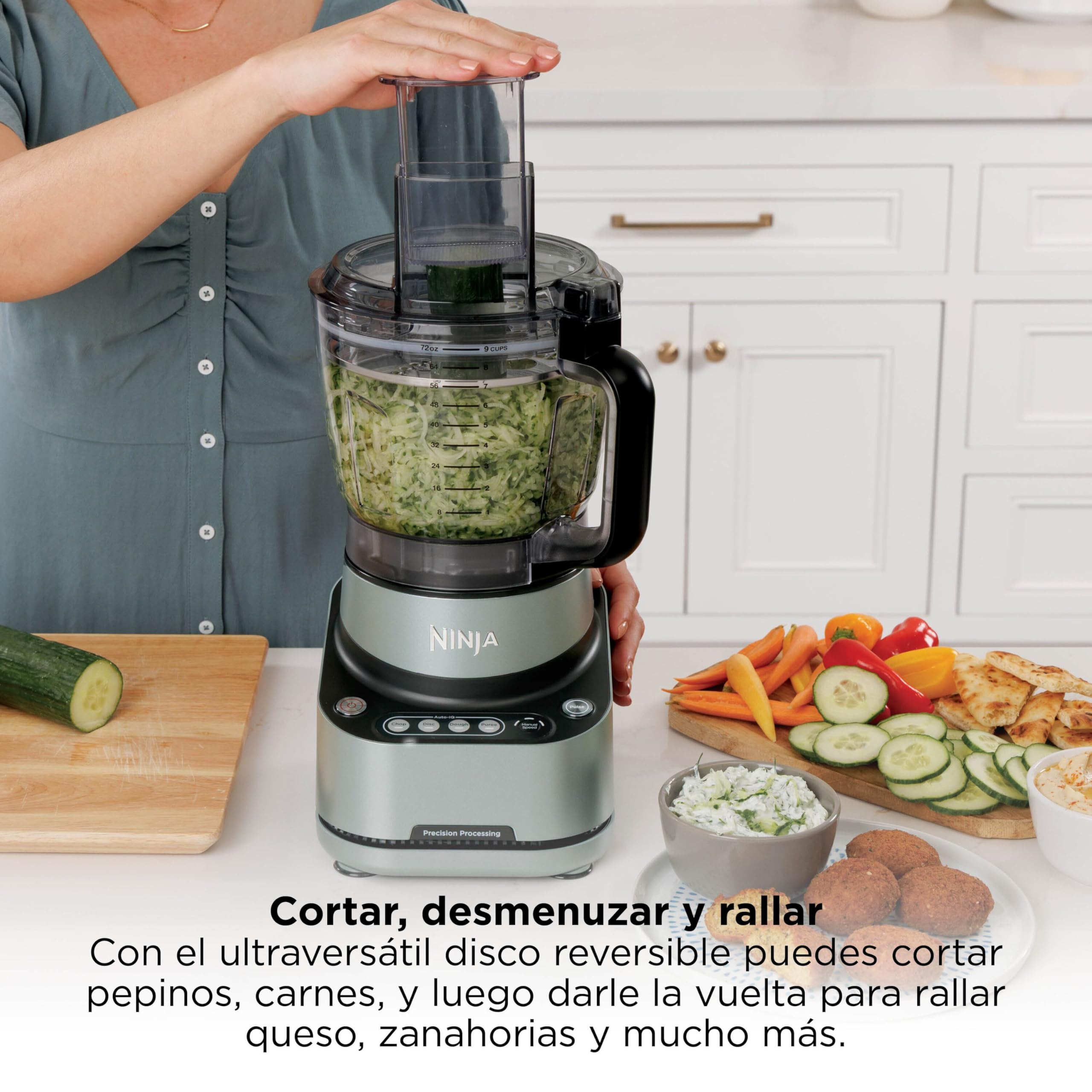 Ninja PrecisionPro, Procesador de Alimentos de 2,1L, Negro BZ651EU | 4 Ajustes Predefinidos y Manuales, Hace Masa para Pizza y Pan, Corta Verduras y Mucho Más, Piezas Aptas para Lavavajillas