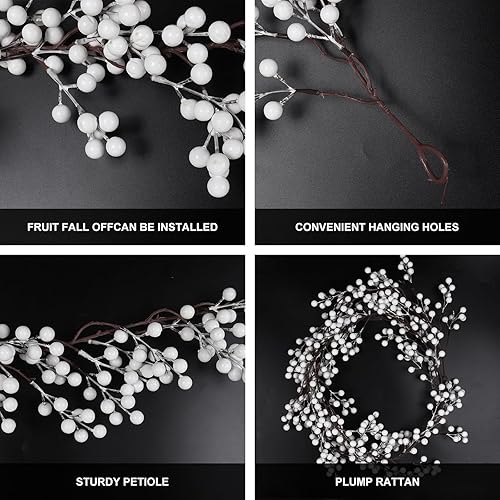 Miniatura 3 de RECUTMS Guirnalda de bayas rojas para decoración de Navidad, guirnalda de bayas rojas artificiales de 6.23 pies con tallos flexibles, decoración de