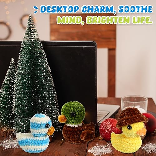 Miniatura 5 de XunYee Kit de ganchillo de Three Little Ducks Amigurumi, juego de hilo de chenilla para principiantes, con herramientas completas, patrón paso a