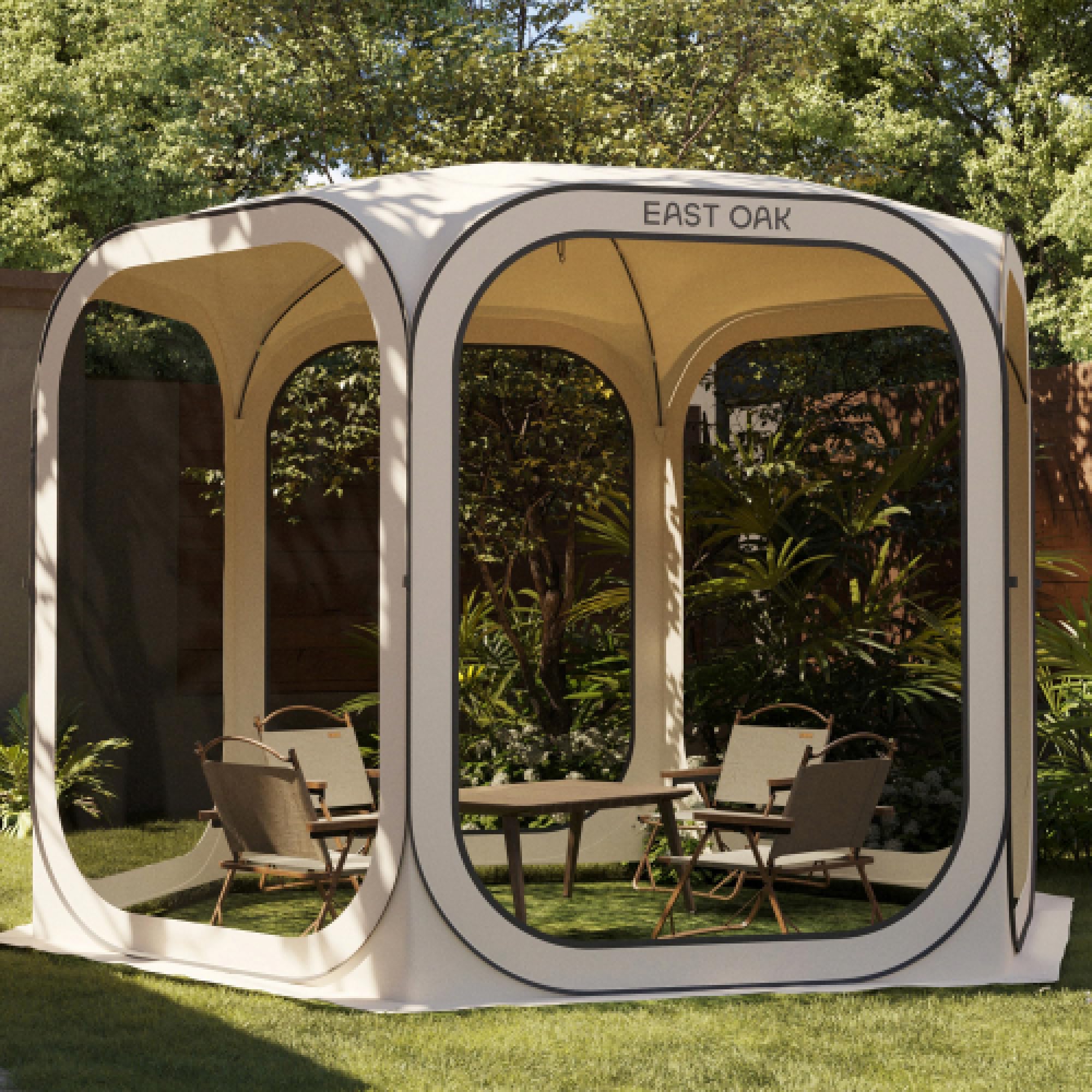 East Oak Pop Up Zelt, Pavillon 3×3m, Wurfzelt Große für 4-6 Personen, Gazebo für Camping, Garten, Terrasse, Stoffe Wasserdicht, UPF 50+ UV Schutz, 360° Belüftung, Anti Moskito, mit Tragetasche, Beige