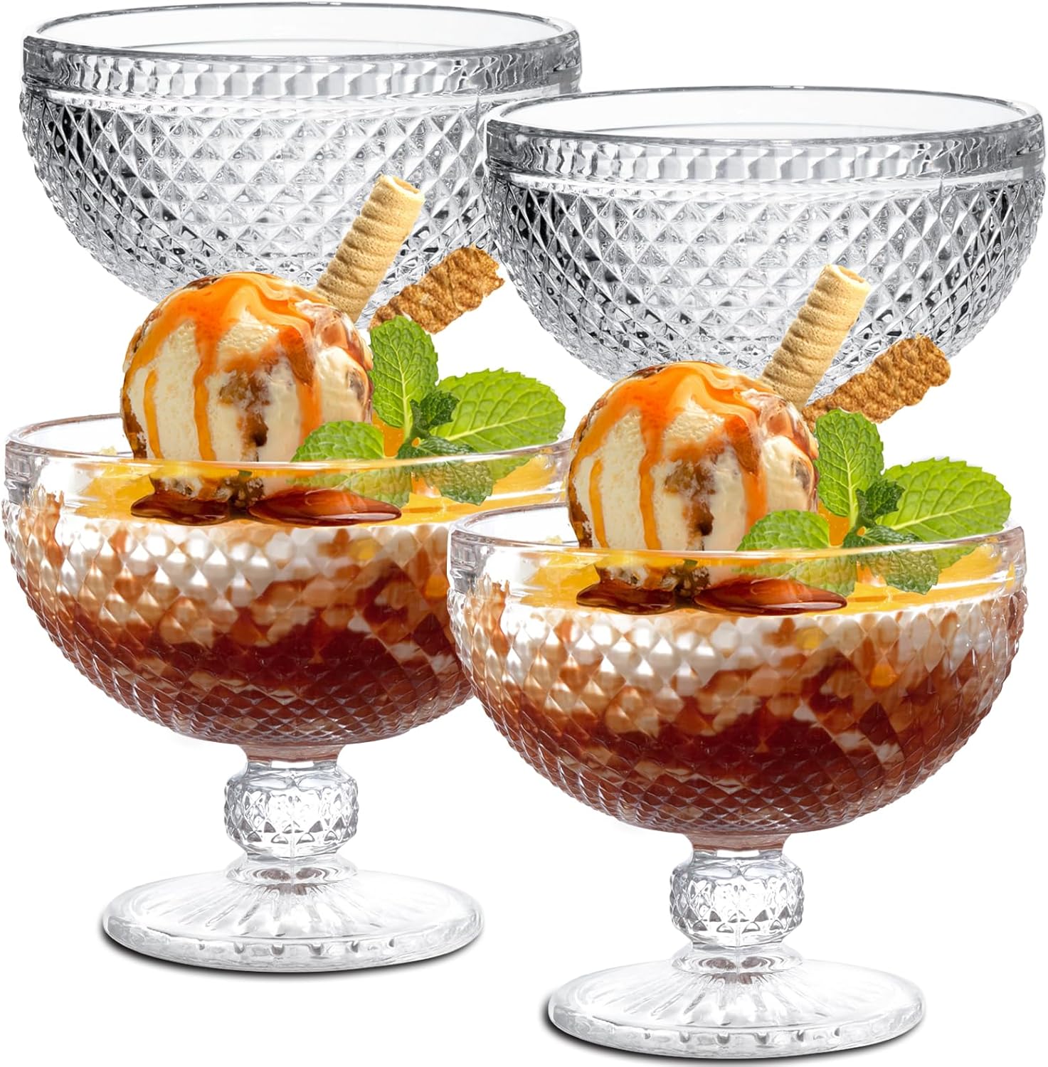 Timeglaxy 4 Pcs Ice Cream Bowls Set,12.5 Oz Large Glass
