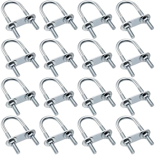 Therwen 16 juegos de pernos redondos en U de acero chapado en zinc, abrazadera en U con arandela de placa de tuerca (M6 x 0.984 in x 2.756 in)