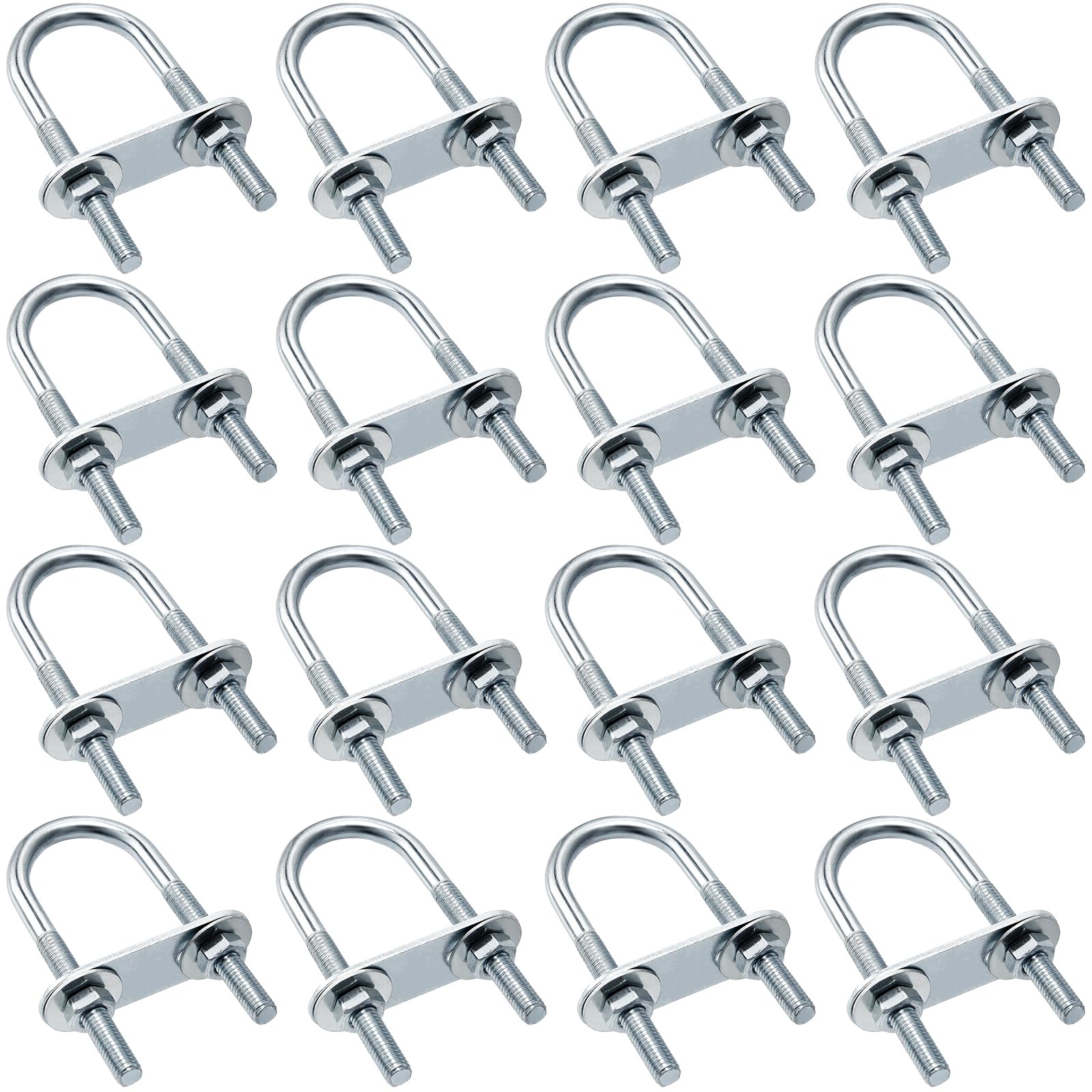 Therwen 16 Sets Round U Bolts Zinc Plated Steel Round Bend U Clamp with Nut Plate Washer (M6 x 25 mm X 70 mm)