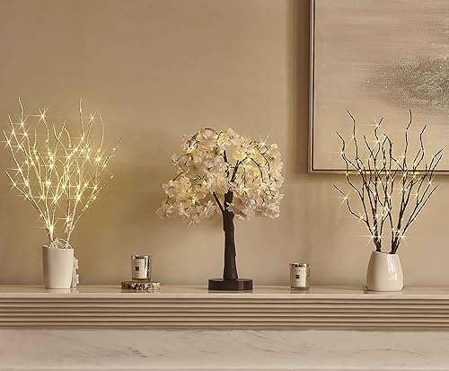 Miniatura 8 de Birchlitland Ramas de abedul iluminadas con temporizador, funciona con pilas, 18 pulgadas, 70 L, luces LED blancas cálidas, luces decorativas
