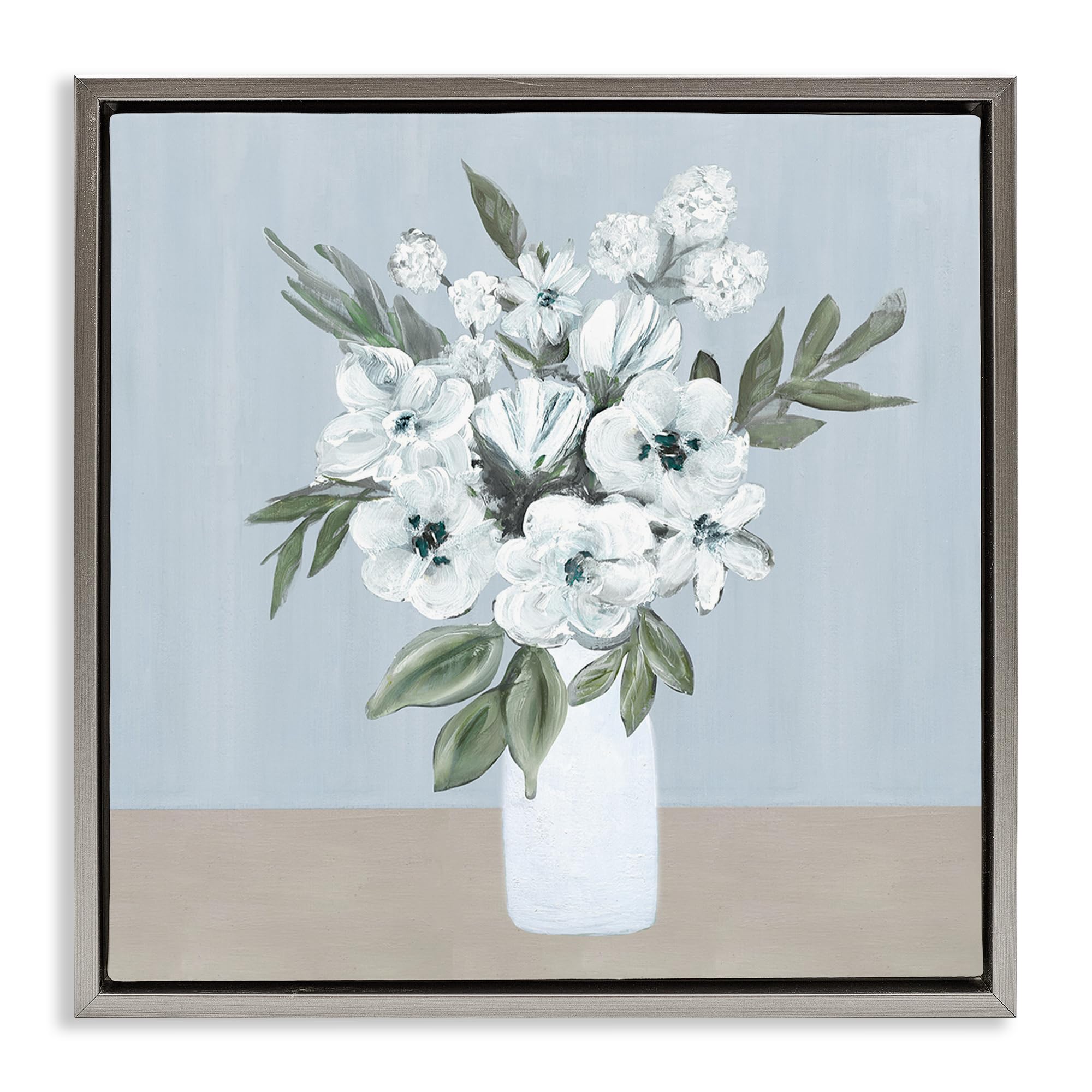 Stupell Industries 'Cerulean & White Blooms', Floating Frame Canvas Art, Gray, 25 x 25 Inches, Easy to Hang and Sturdy, Made in USA, by Marilyn Dunlap