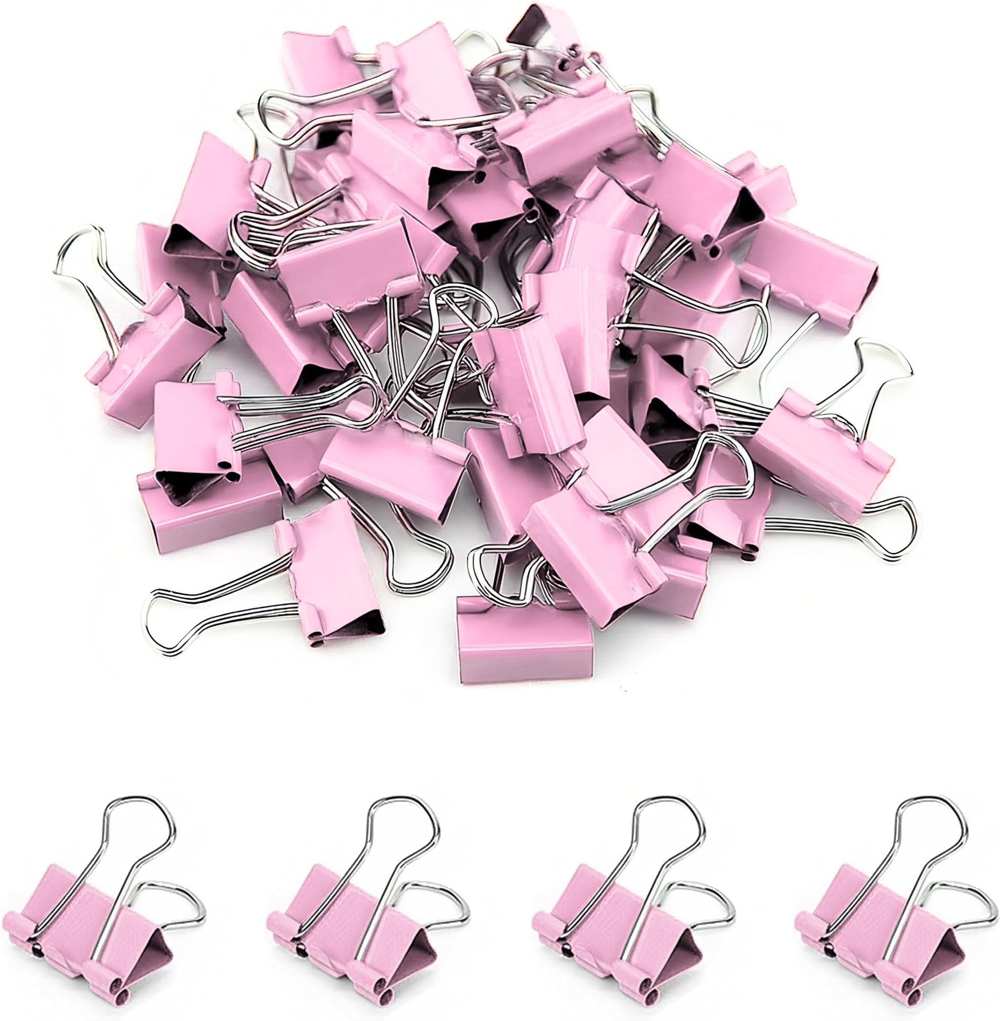 Double Clips, Macaron Pink, Small, Width 0.7 inches (19 mm), Pack of 50, Paper Clips, Metal, Office, Document Organization, Paperwork, Office Supplies, Home, Commercial Use, Stationery, Pastel Pink