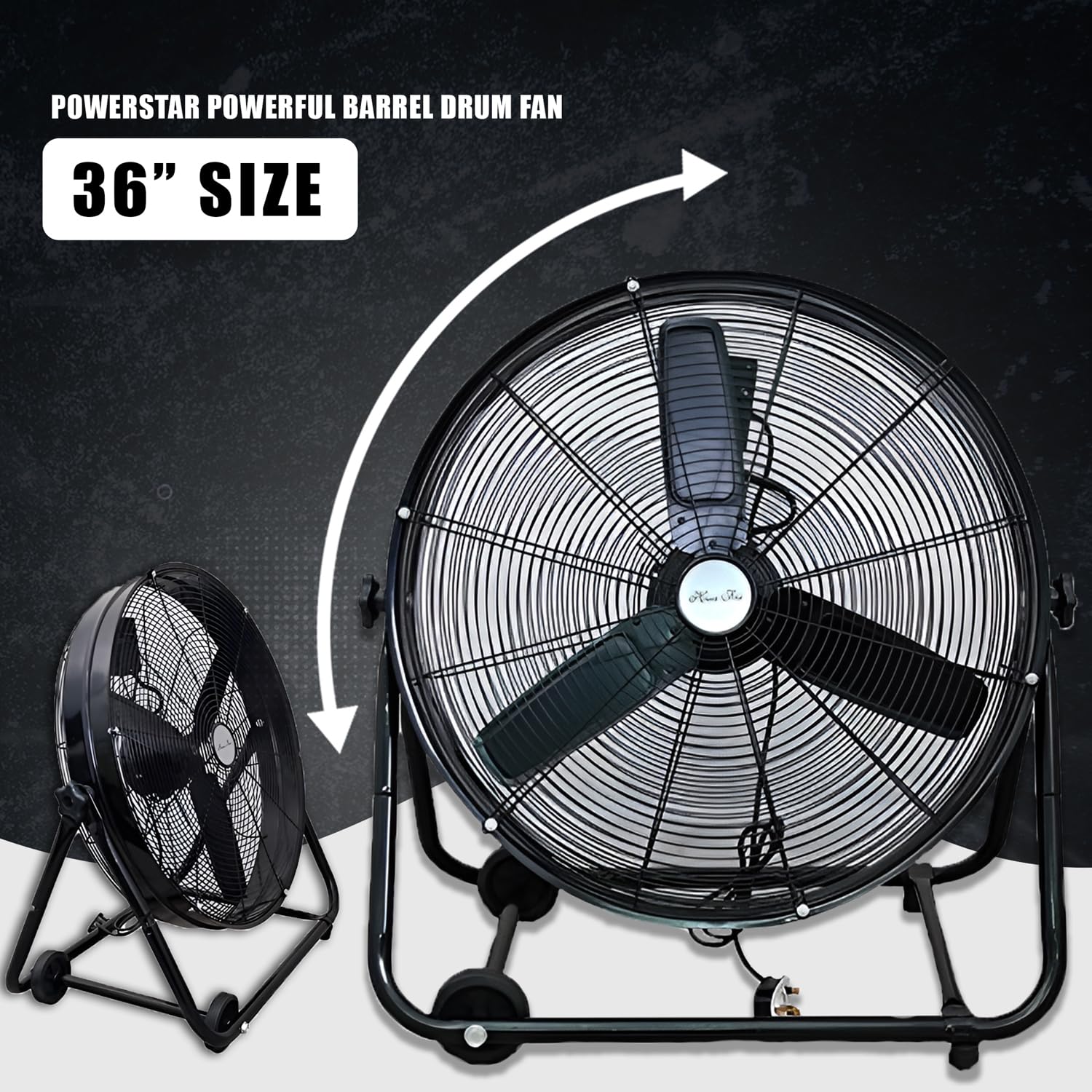 POTENTE barrel drum Ventilador Industrial Comercial Rotatorio oficina Metal 24" 30" 36" - Negro, 91cm