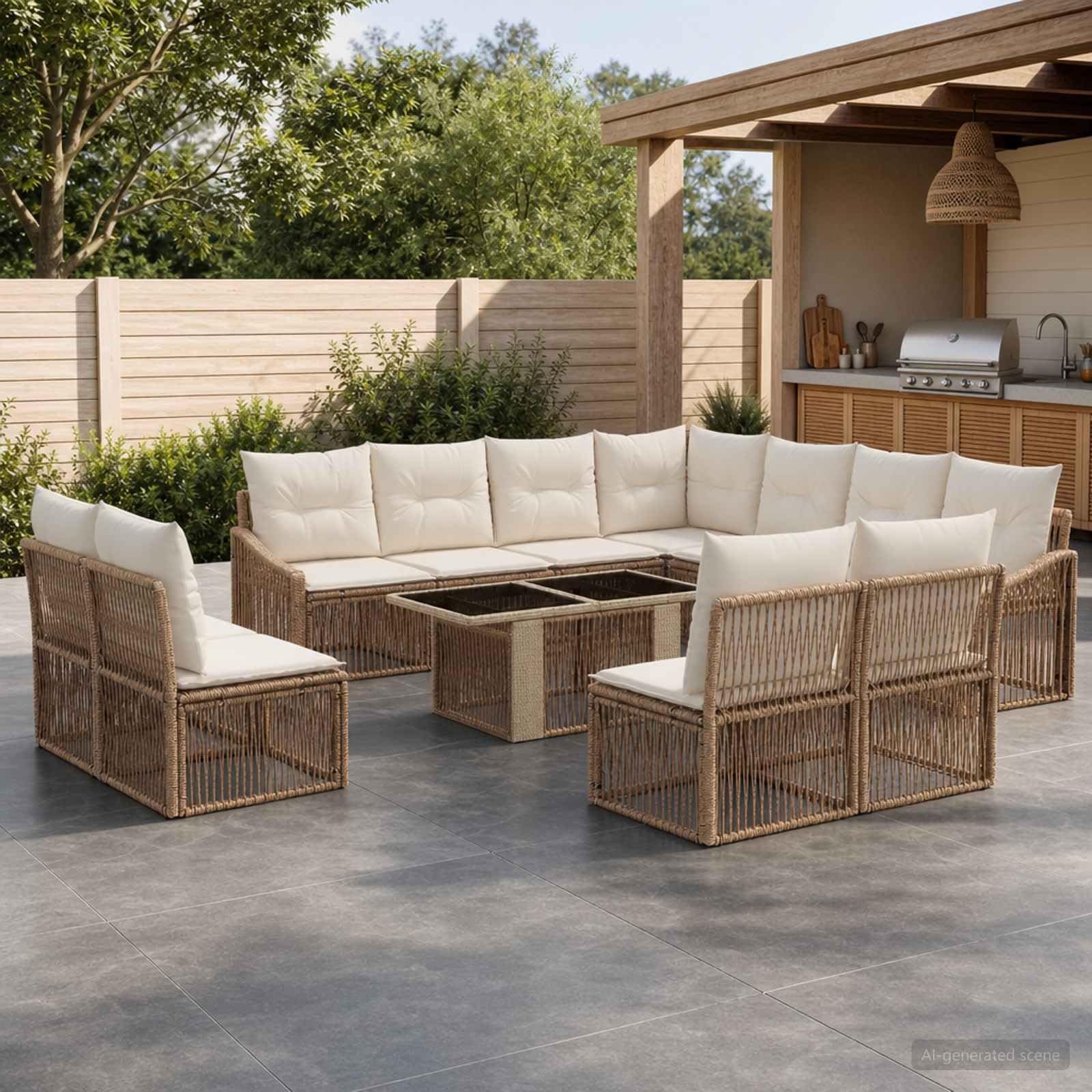 vidaXL Set Divano da Giardino 12 pz Beige e Bianco Crema polyrattan