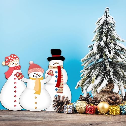 Miniatura 6 de 6 piezas de muñeco de nieve de madera de Navidad, adornos de muñeco de nieve de madera, rebanadas de madera, manualidades de madera de invierno,