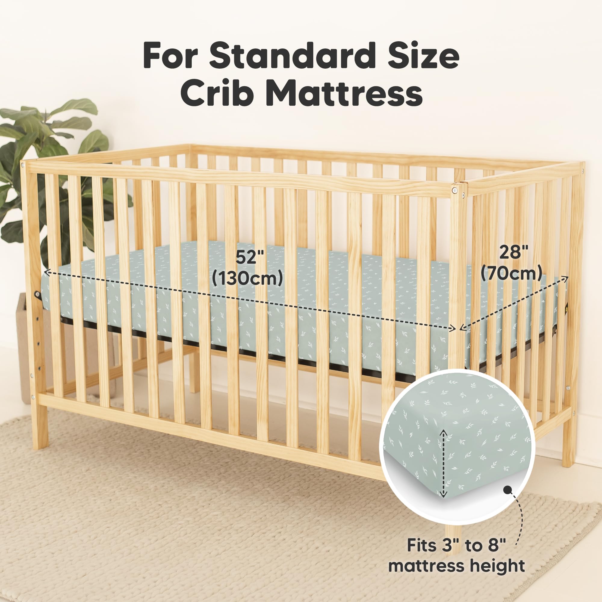 Paquete de 2 sábanas impermeables para cuna de bebé para niños y niñas, 52 x 28 pulgadas, viscosa derivada de bambú, sábana de cama para niños pequeños, funda protectora de colchón ajustable para cama