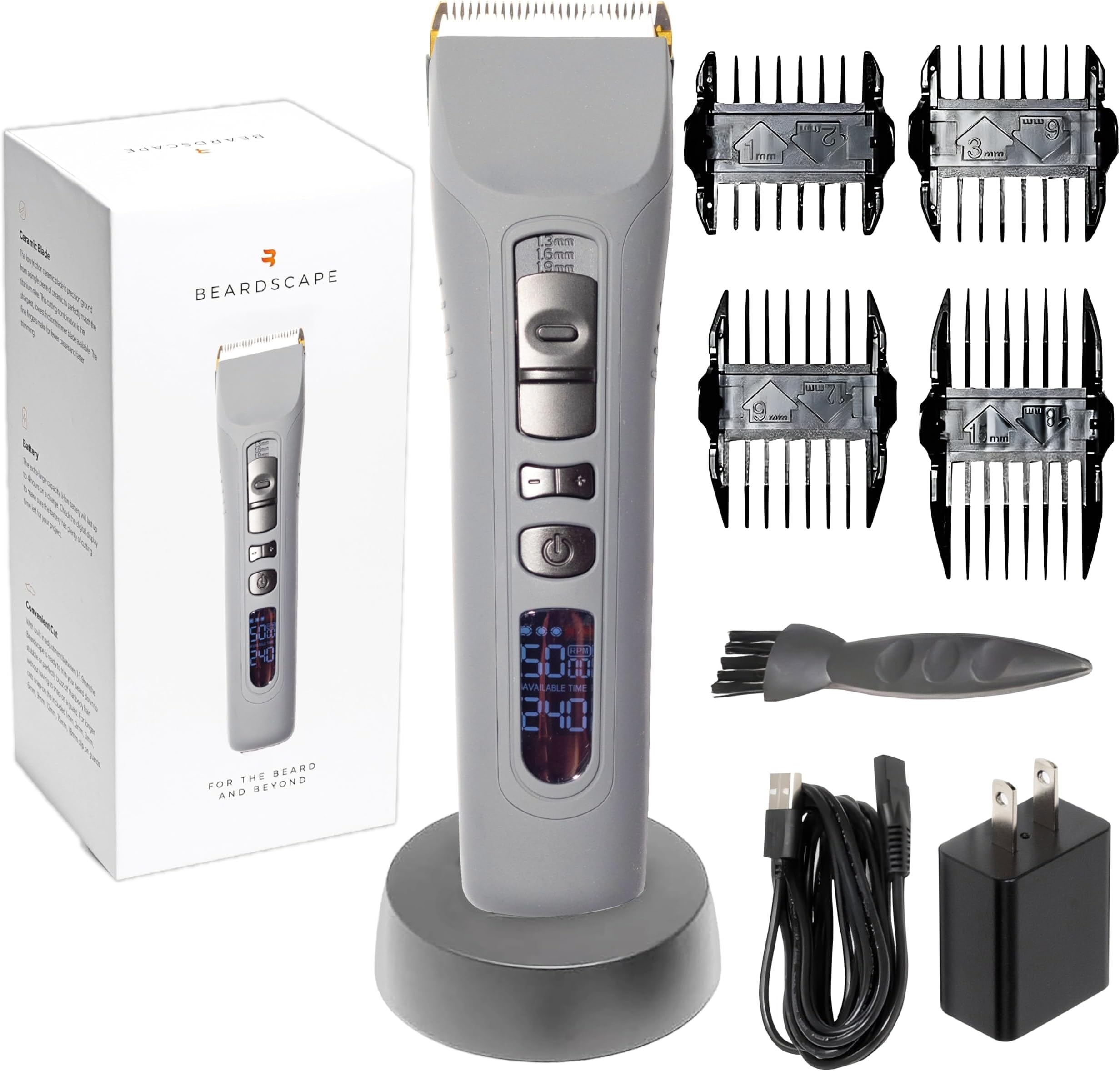 Brio Beardscape V1 Beard Trimmer for Men Professional with Low Friction Ceramic Blade, Cordless Professional Hair Trimmer for Barbers with 4 Hrs of Long Battery Timing, Ideal for Beard & Body (Gray)