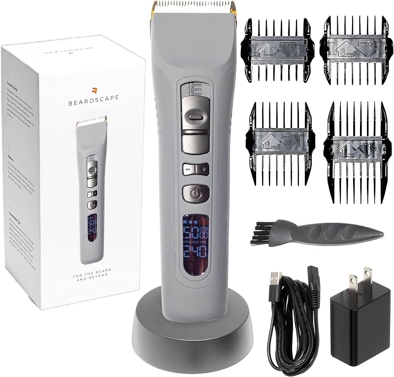 Brio Beardscape V1 Cordless Beard Trimmer for Men with Ceramic Blade, Gray | Beard Trimmer, interchangeable guards, Low-Friction, Precision Grooming for Beard & Body 4-Hour Battery Time