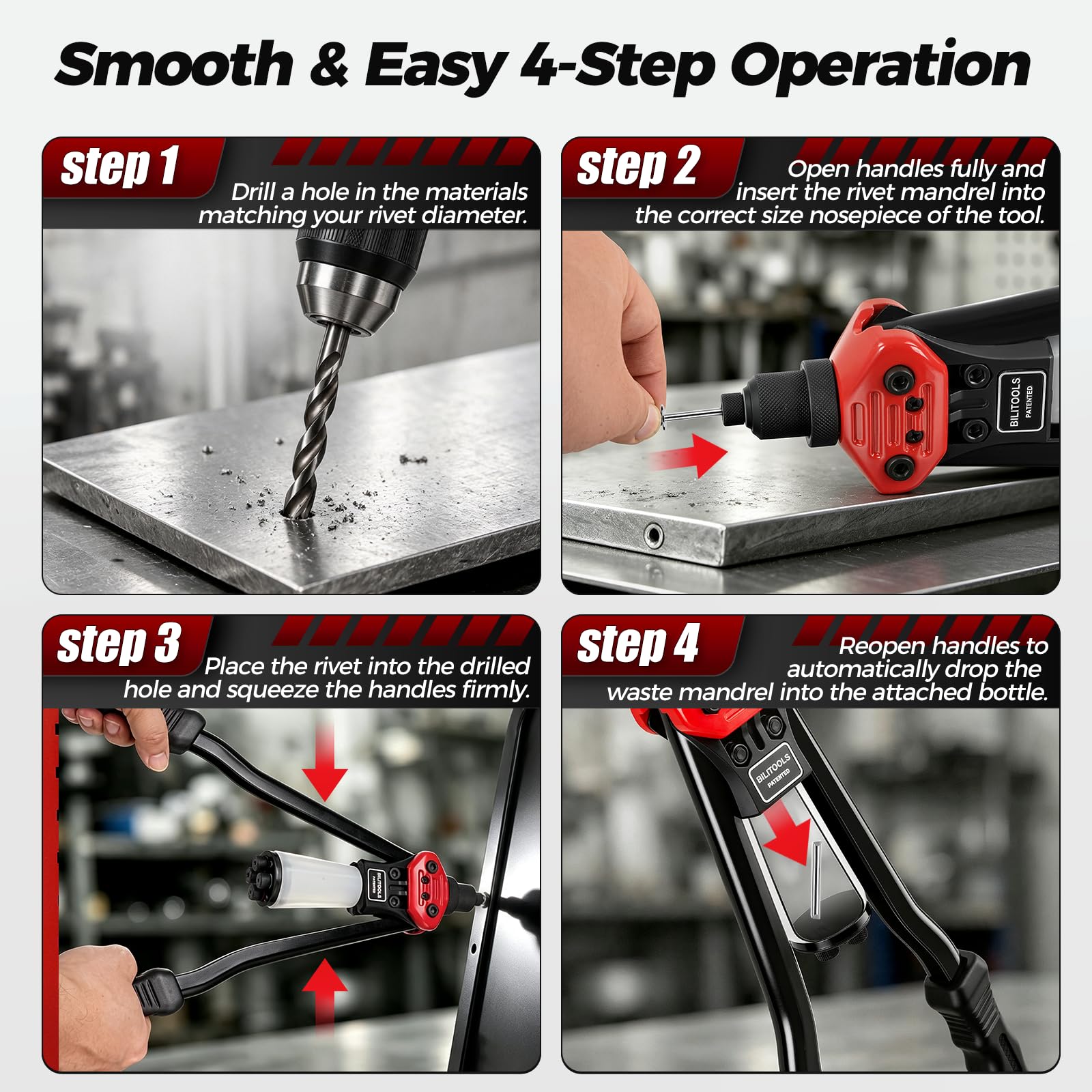 BILITOOLS 1/4 Rivet Gun - Heavy Duty Pop Rivet Tool -6 BILITOOLS 1/4 Rivet Gun - Heavy Duty Pop Rivet Tool -6