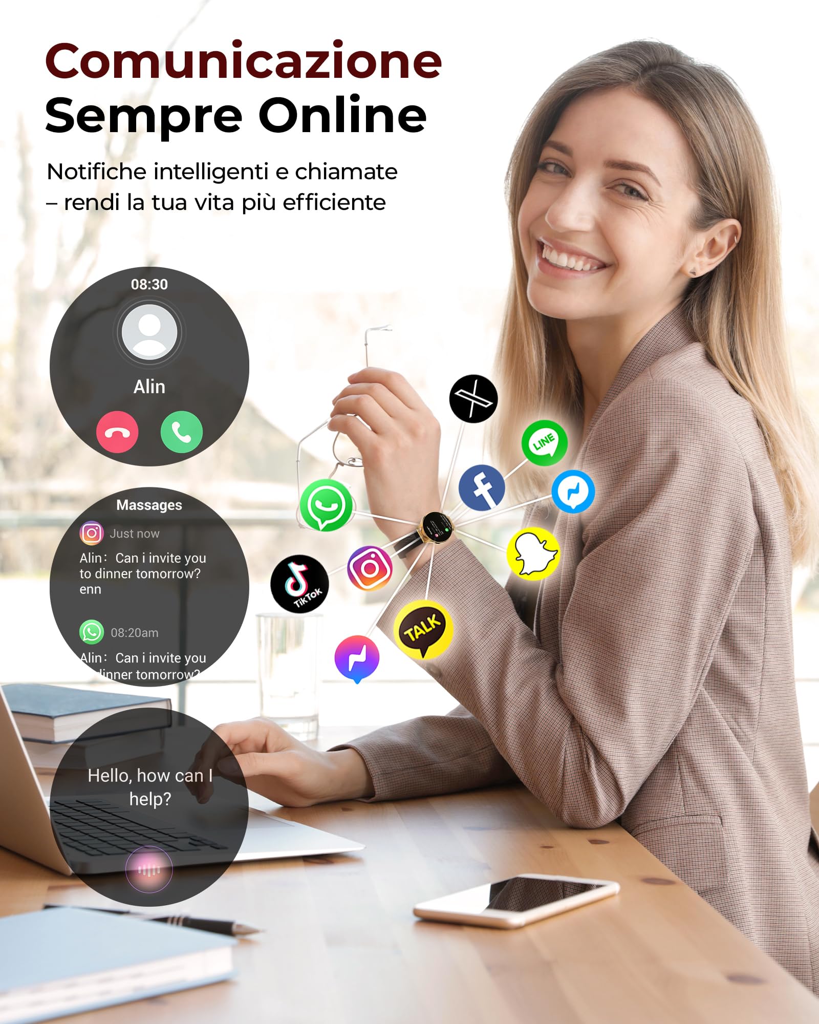 Iaret Smartwatch Donna con 3 Cinturini, Orologio 1,27" AMOLED Always-On con Chiamate Bluetooth, 120+ Modalità Sportive, SpO2/Cardio/Sonno, Fitness Tracker per Android iOS, Oro Nero - Idea Regalo