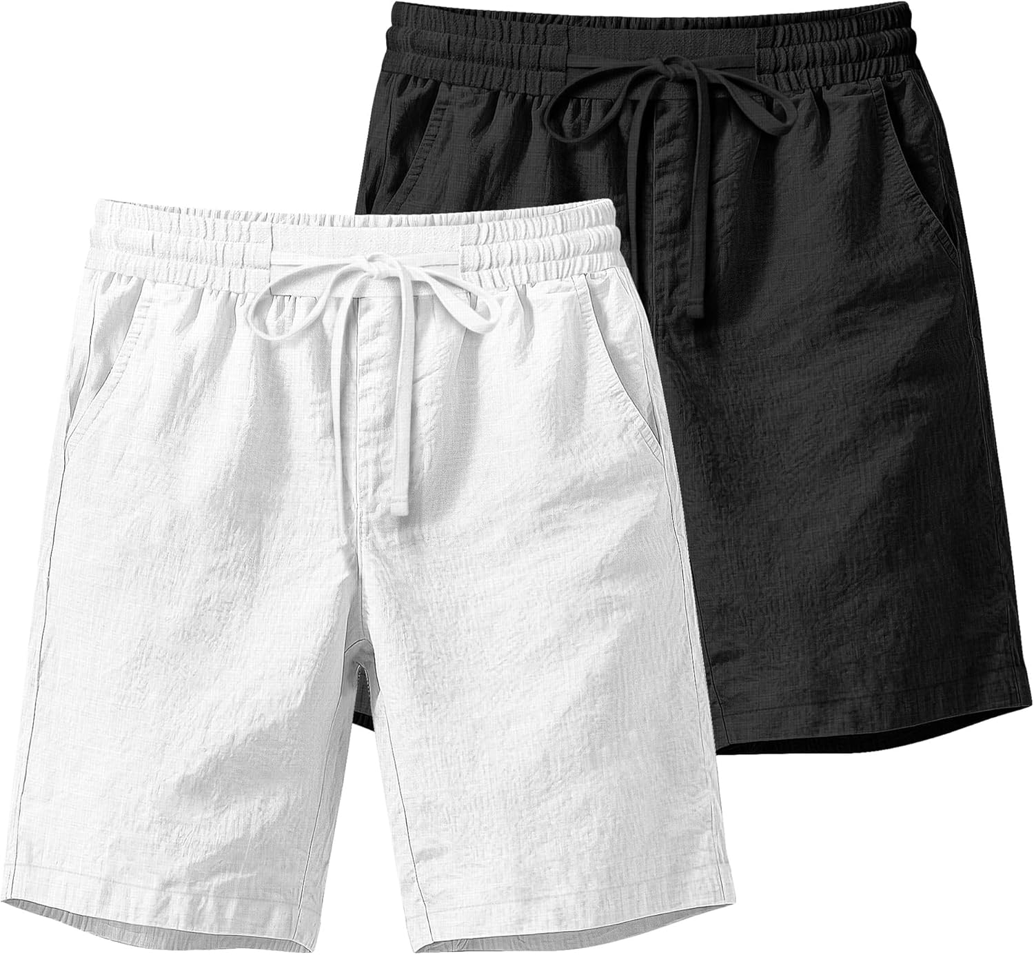 Ficerd 2 Pack Men's Linen Shorts, Elastic Waist Beach Pants with Drawstring Pockets Summer Casual Gym Vacation Shorts - Image 4