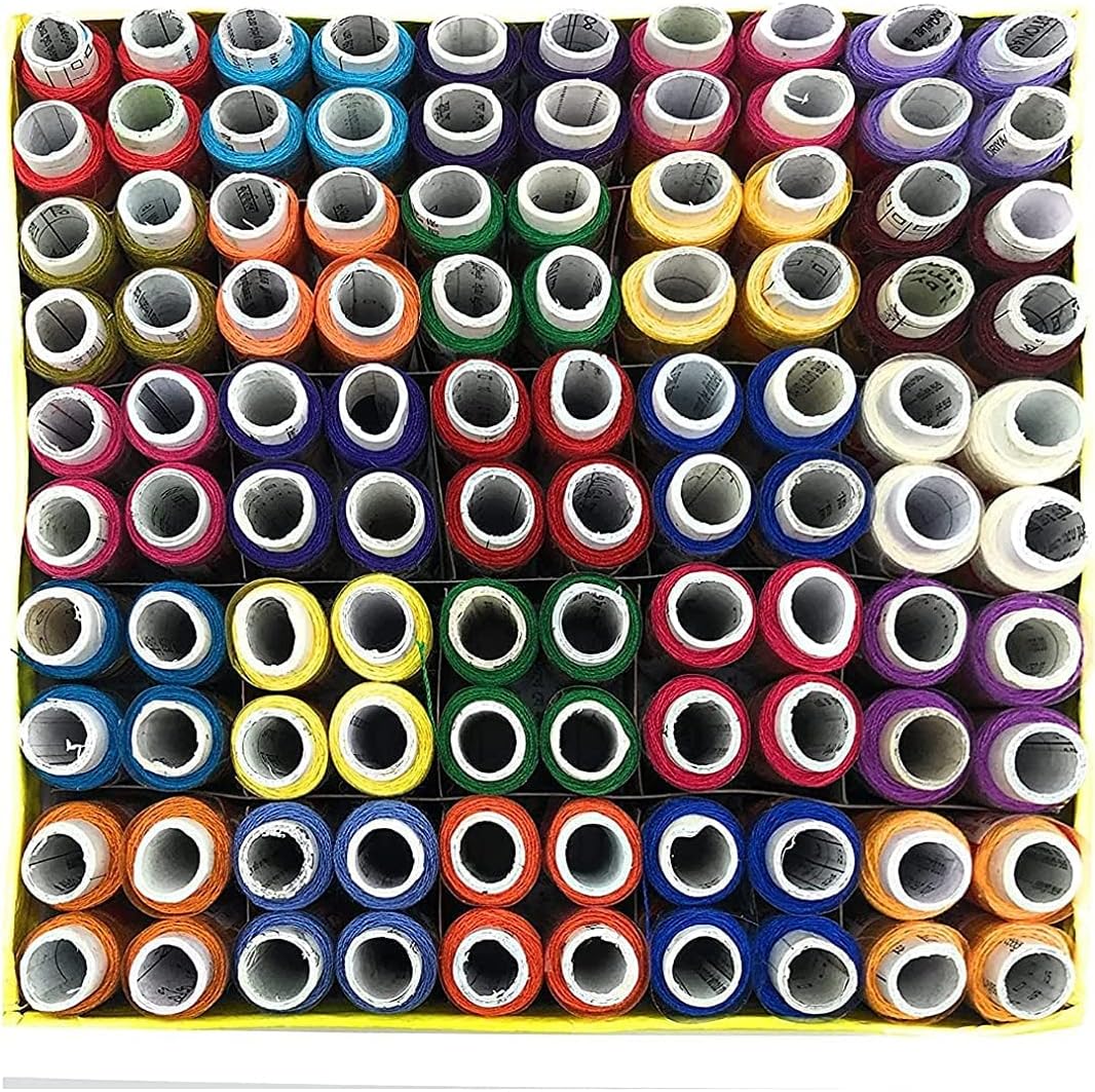 IMTION® 3 in 1 (Thread Reel 100 Pcs Box +1 Pcs Theard Cutter + 50 Pcs Safety Pin) 100% Spun Polyester Sewing Thread 100 Tubes Ladies Special Thread/Dhaga 100 Pcs Thread Reel Box